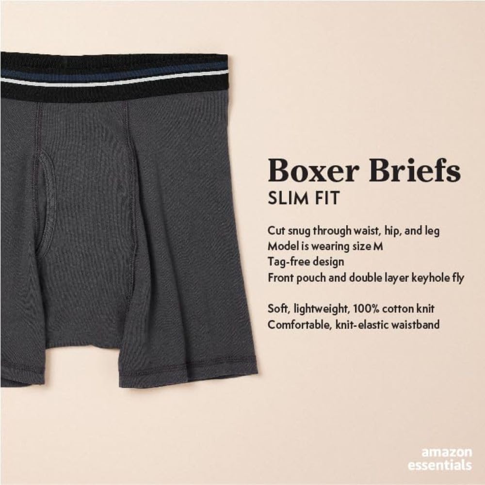 Amazon Essentials Men's Breathable Cotton Boxer Briefs, Tag-Free, Pack of 5
