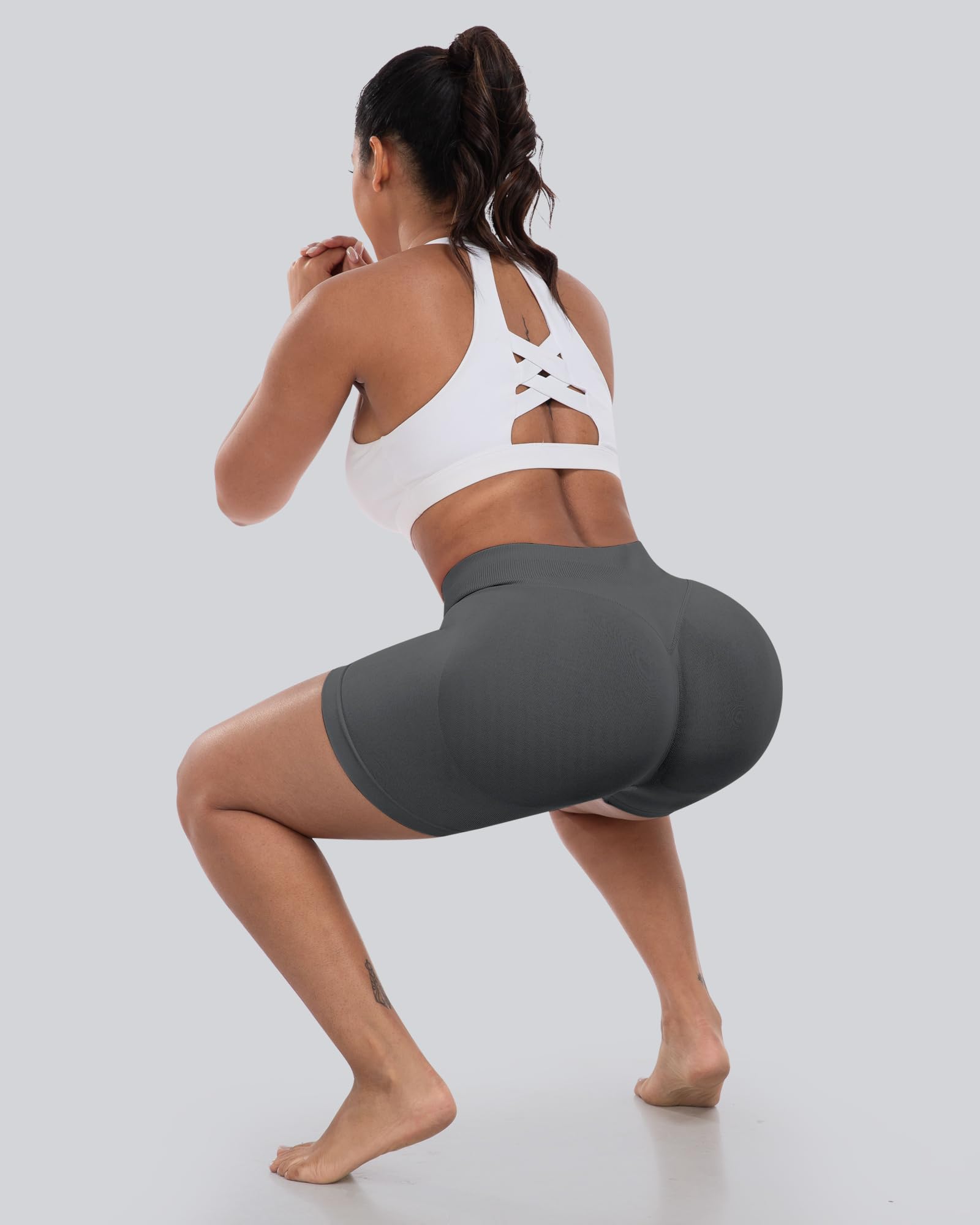 CHRLEISURE Workout Shorts for Women, High Waisted Butt Lifting Scrunch Sports Seamless Gym Shorts Set