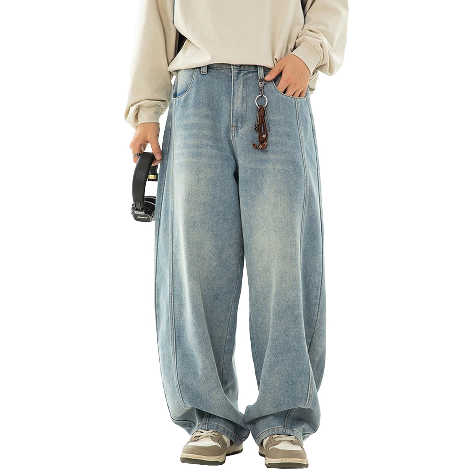 Mens Baggy Jeans Y2k Wide Leg Loose Fit Jeans Streetwear Denim Washed Hip Hop Pants