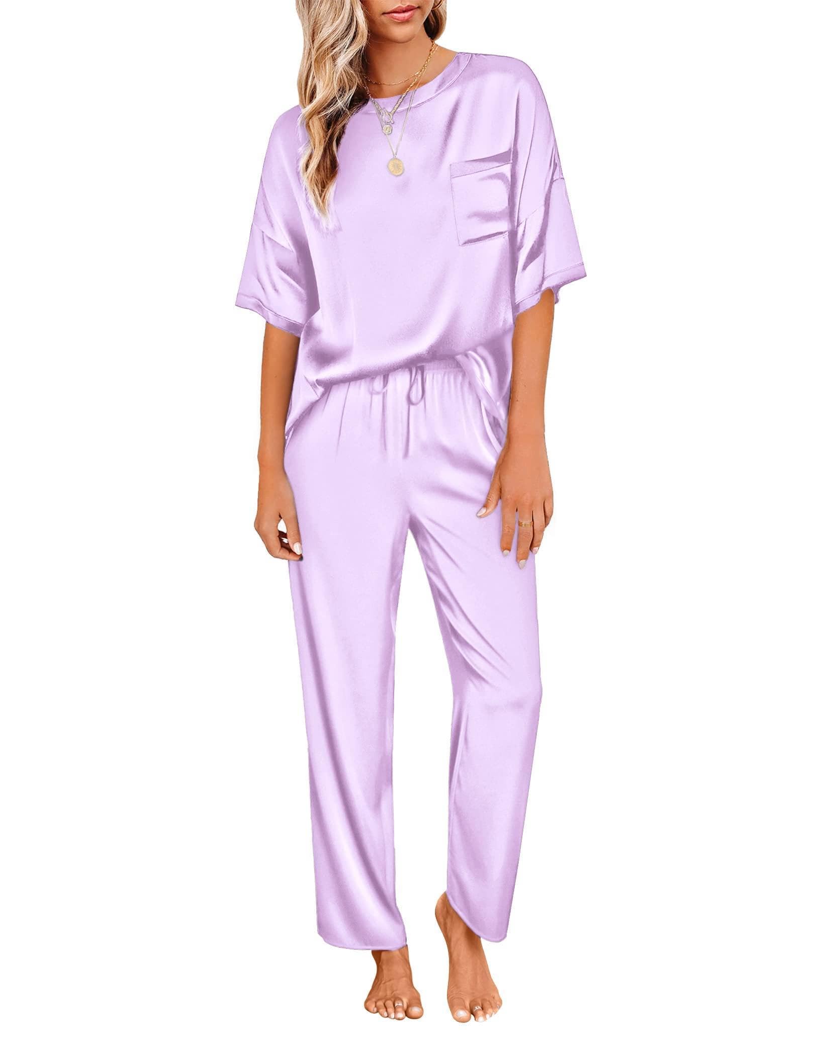 Ekouaer Pajamas for Women Set Silky Satin 2 Piece Lounge Sets with Pockets