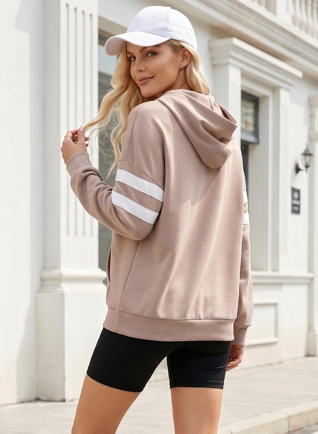SHEWIN Womens Oversized Hooded Sweatshirt Varsity Pullover Hoodie | Loose baggy comfy hoodie, cute plain basic in 35% cotton, fall, back to school, travel, workout, athleisure