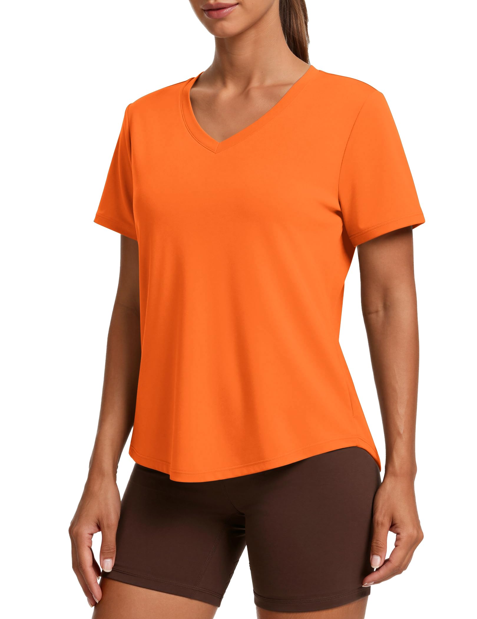 PINSPARK Soft Workout Tops for Women Short Sleeve V Neck Moisture Wicking UPF 50+ Sun Protection Quick Dry Gym Shirts