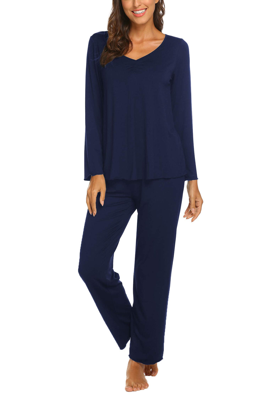 Ekouaer Pajamas for Women Set Long Sleeve Pleated Top and Pants Loungewear