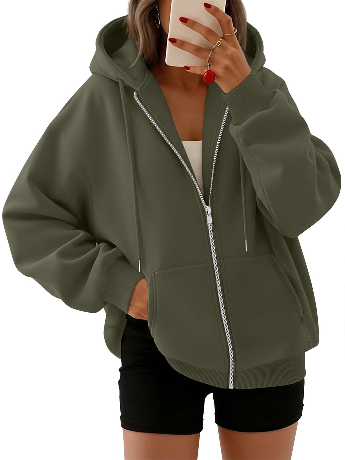 Trendy Queen Womens Zip Up Hoodies 2026 Oversized Sweatshirt | Spring Fall Layering Jacket with Pockets, Casual Track Outfits, Cozy Fleece Winter Clothes