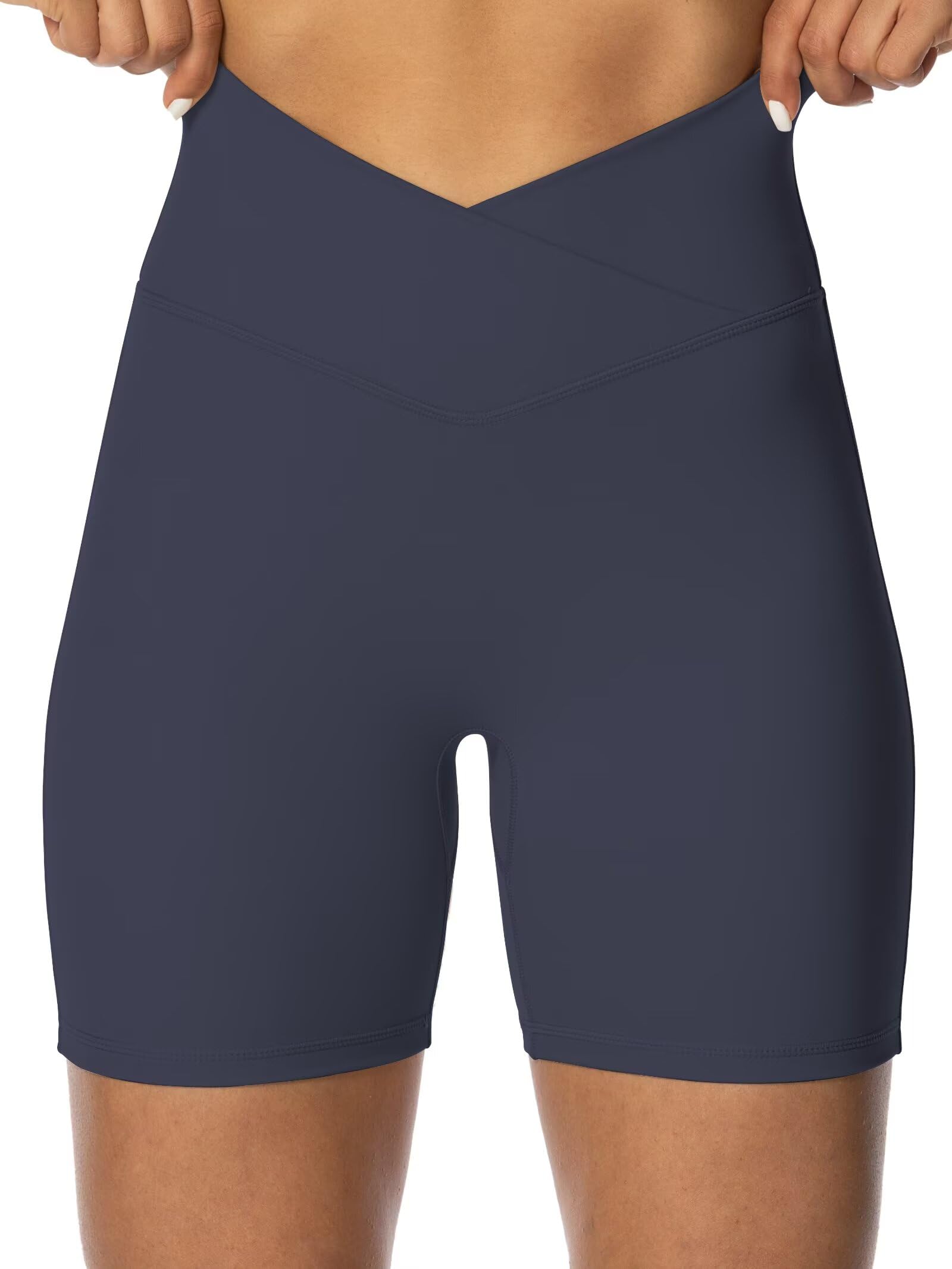 Sunzel Crossover Biker Shorts for Women, No Front Seam V High Waist Yoga Workout Gym Shorts with Tummy Control | 4 Or 6-Inch Inseam, High Waisted, Tummy Control, Crossover Waist, Buttery Soft, No Front Seam, Squat Proof, Compression