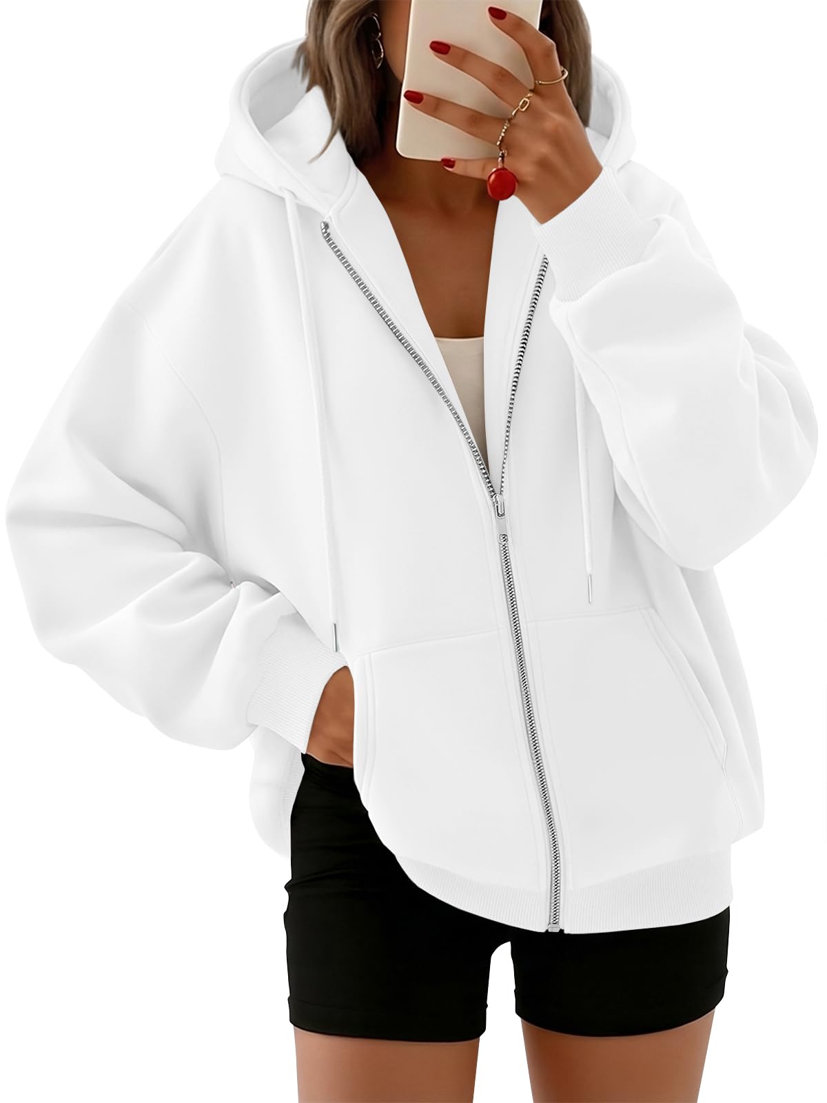 Trendy Queen Womens Zip Up Hoodies 2026 Oversized Sweatshirt | Spring Fall Layering Jacket with Pockets, Casual Track Outfits, Cozy Fleece Winter Clothes