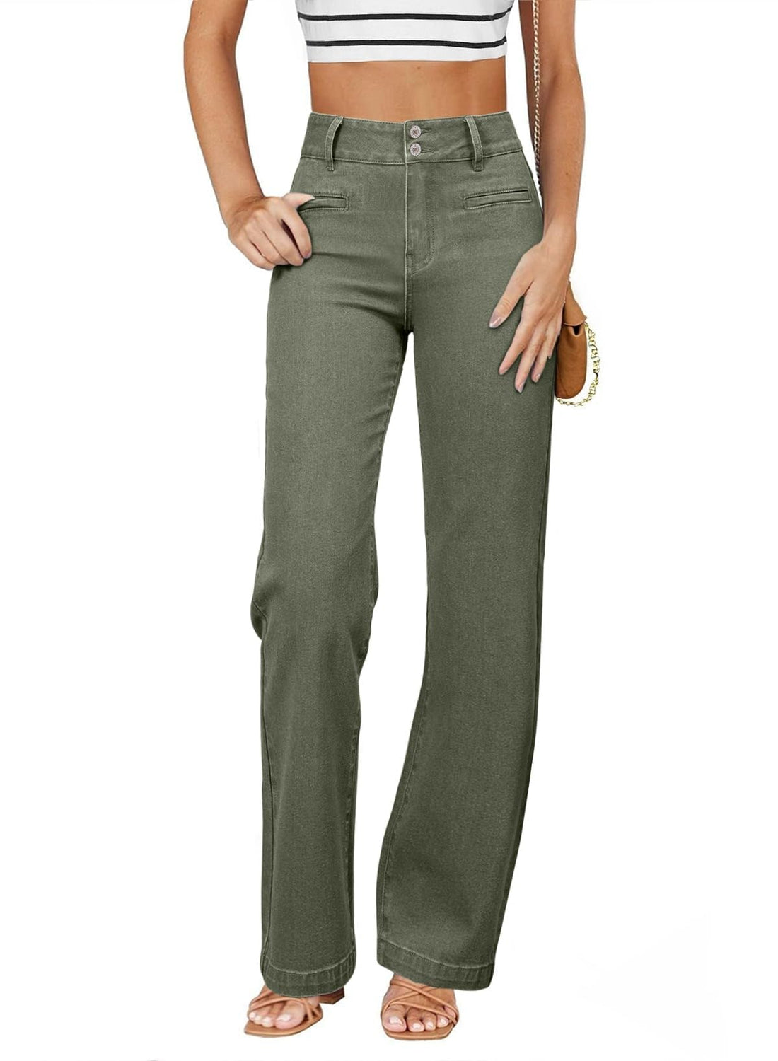 Sidefeel Women's Jeans High Waisted Straight Leg Stretchy Jeans Trendy Loose Wide Leg Zimbaplatinum Denim Pants with Pockets