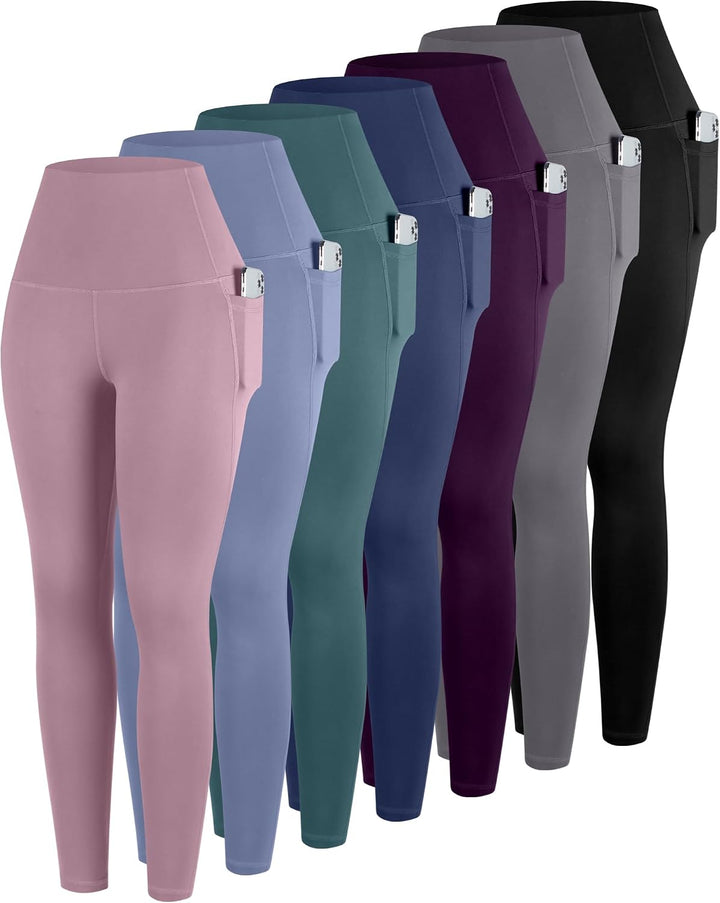 ATHVOTAR Leggings with Pockets for Women, 7 Packs High Waisted Workout Tummy Control Yoga Pants