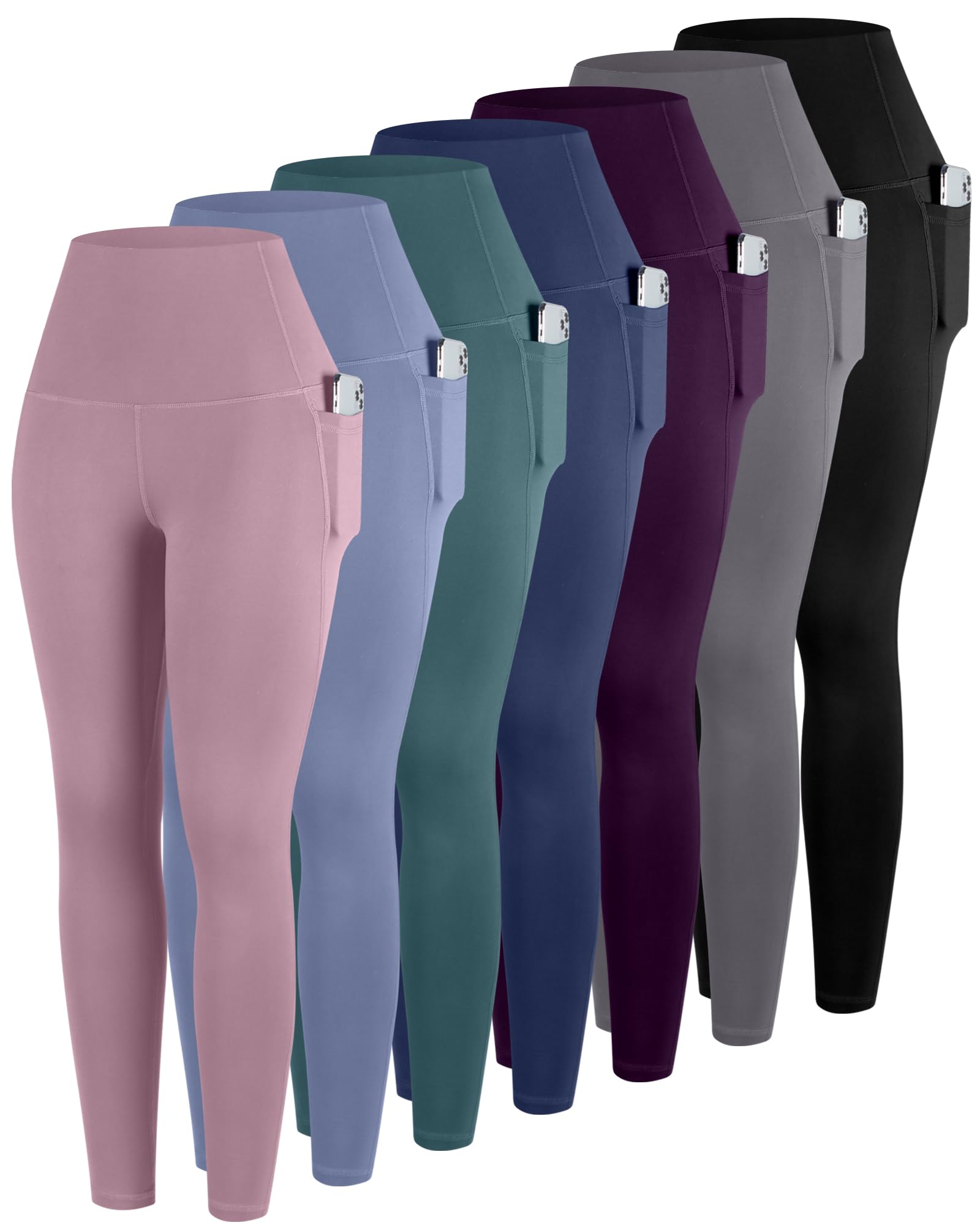 ATHVOTAR Leggings with Pockets for Women, 7 Packs High Waisted Workout Tummy Control Yoga Pants
