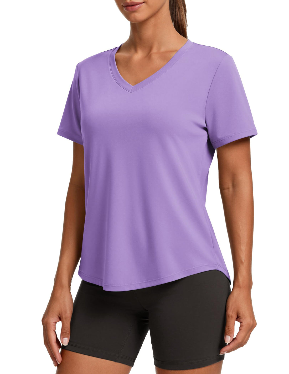 PINSPARK Soft Workout Tops for Women Short Sleeve V Neck Moisture Wicking UPF 50+ Sun Protection Quick Dry Gym Shirts