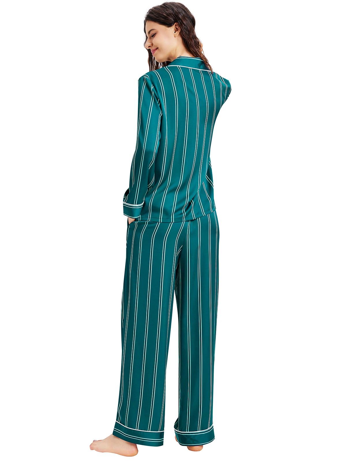Lonxu Womens Satin Pajama Set Button Down Sleepwear Long Pj XS-3XL