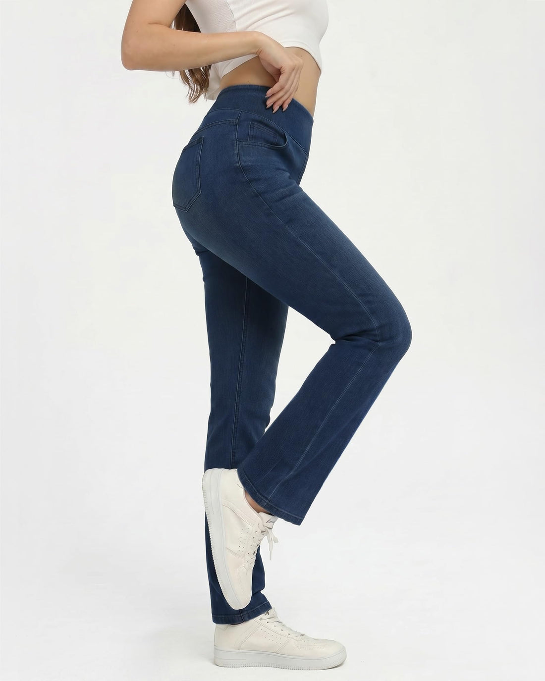 Pull on Straight Leg Jeans for Women Stretchy Sweatpant Jeans Elastic High Waist Tummy Control Trendy Denim Pants
