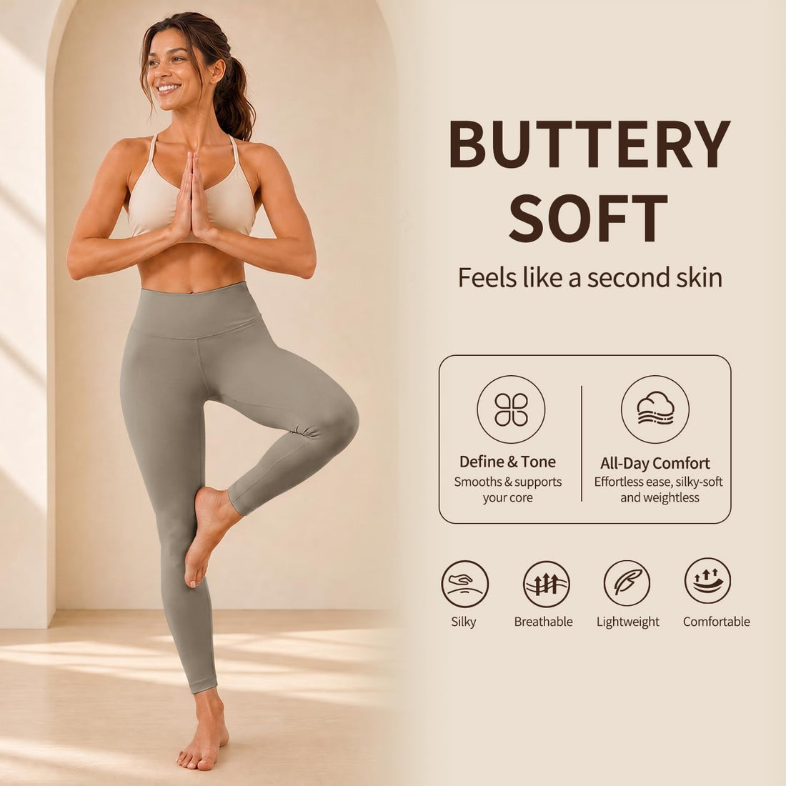 High Waisted Leggings for Women, Tummy Control Yoga Pants Non See Through Buttery Soft for Workout Athletic