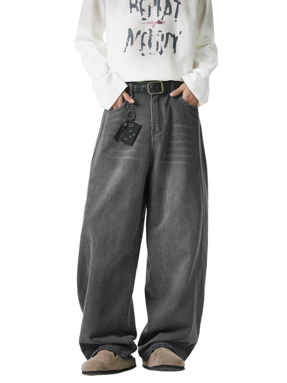 Baggy Hip Hop Jeans for Men Wide Leg Skater Denim Pants Casual Loose Fit Long Trousers