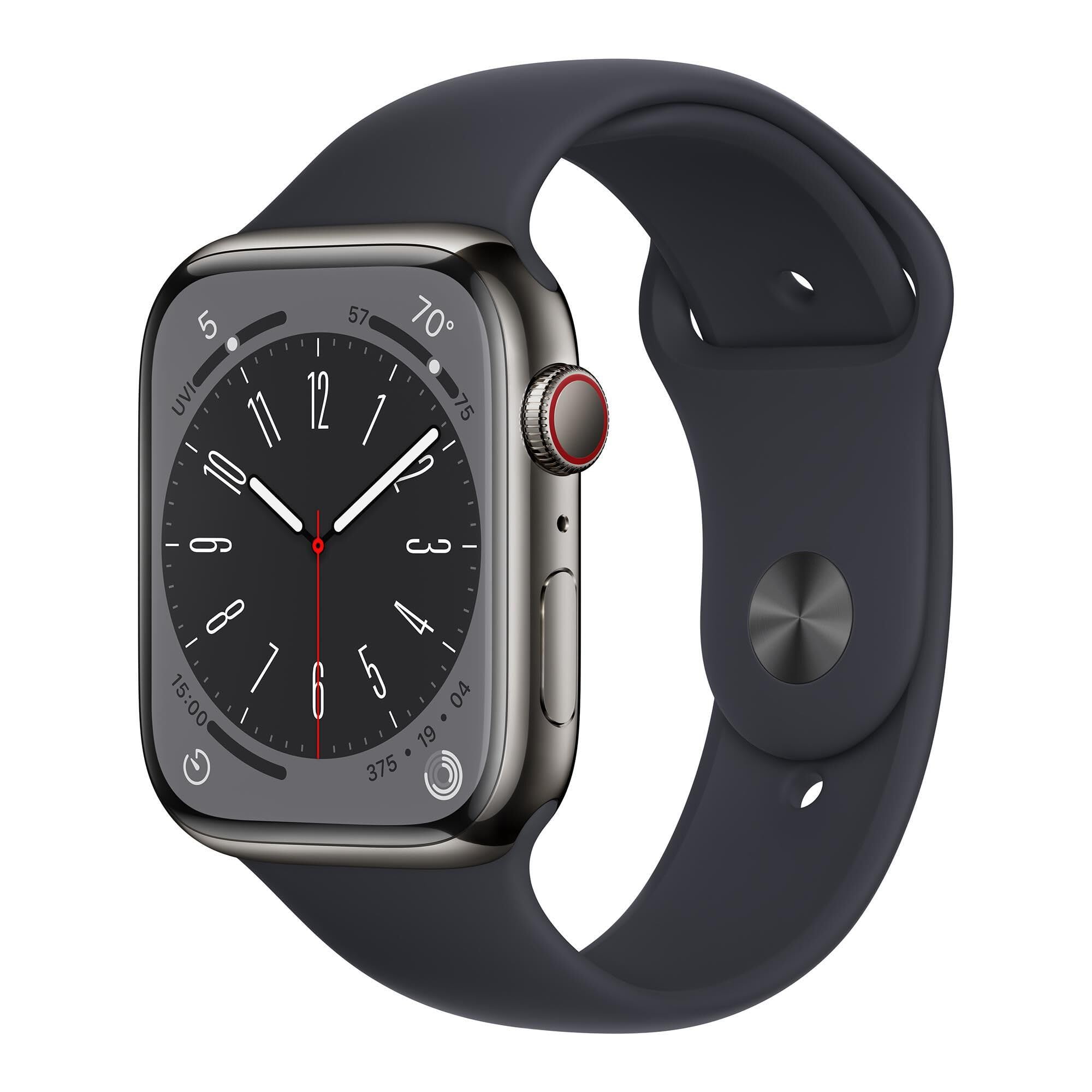 Apple Watch Series 8 [GPS, 45mm] - Midnight Aluminum Case with Midnight Sport Band, M/L (Renewed)