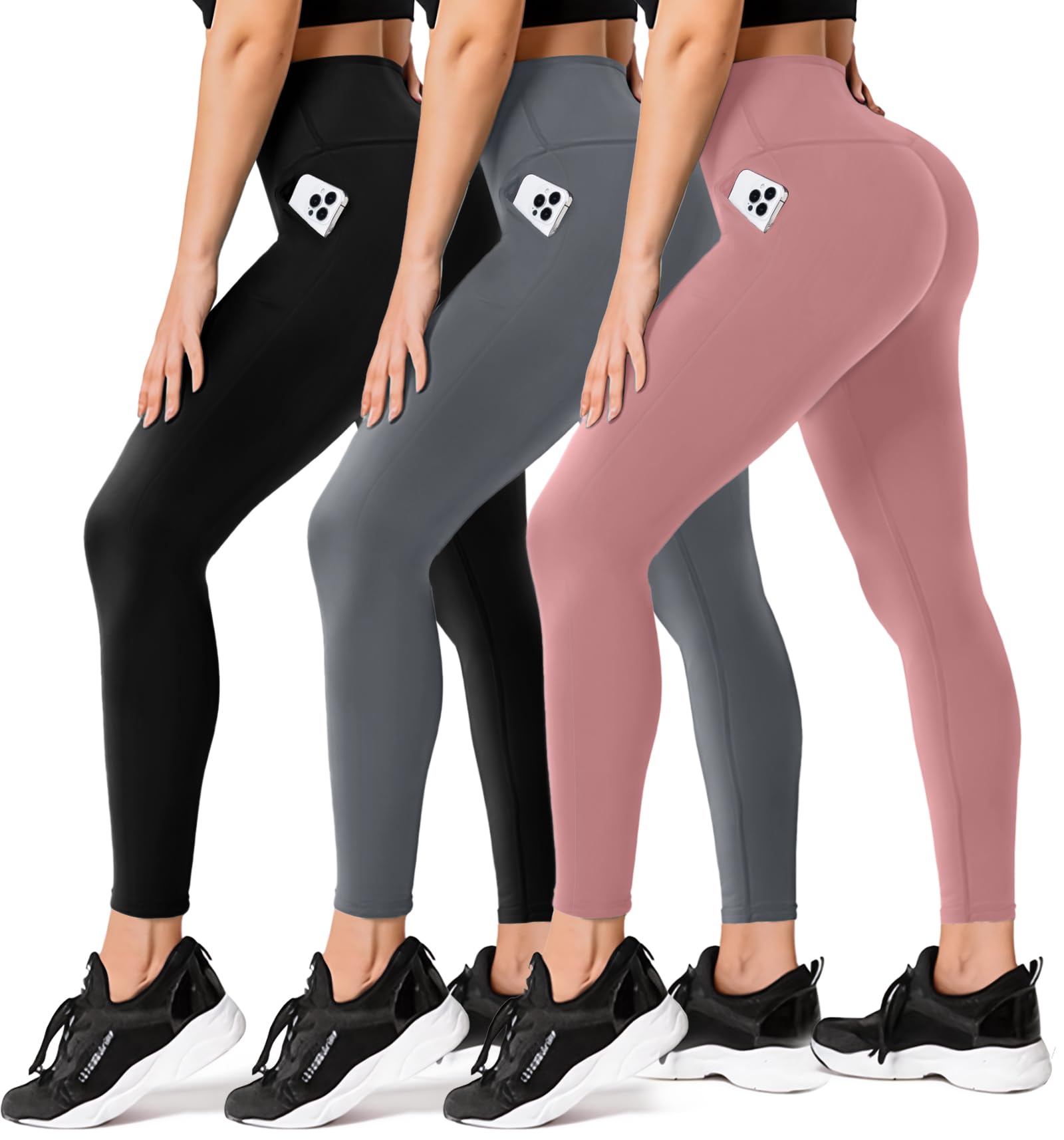 FULLSOFT 3 Pack Leggings for Women High Waisted Soft Black Yoga Pants for Workout Athletic Running Reg & Plus Size