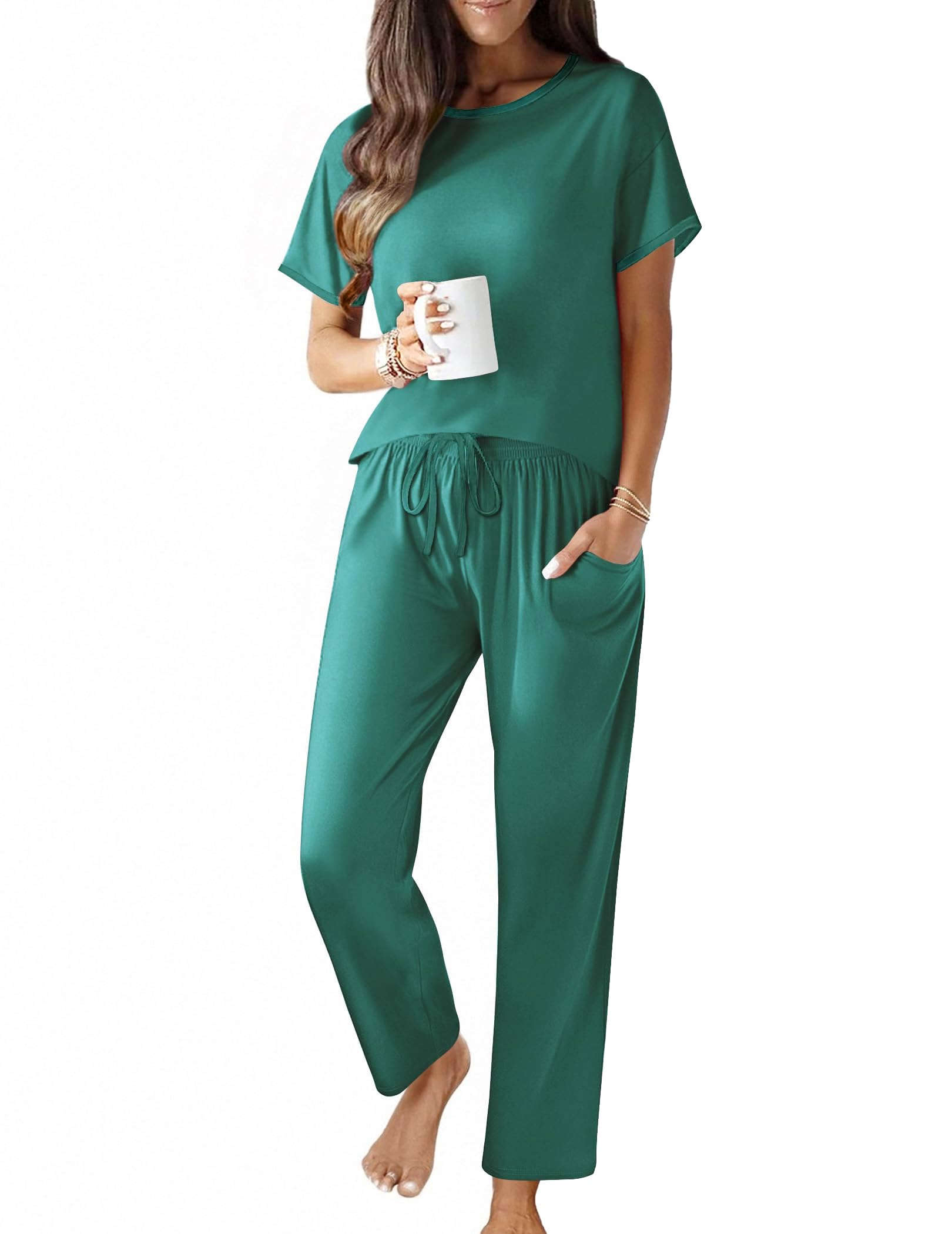 Ekouaer 2 Piece Cotton Pajamas for Women
