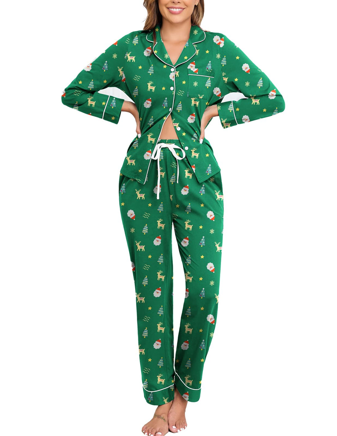 Veseacky 100% Cotton Women's Pajama Set Long Sleeve Button Down Sleepwear Soft Pjs Lounge Sets Nightwear Pjs XS-XXL