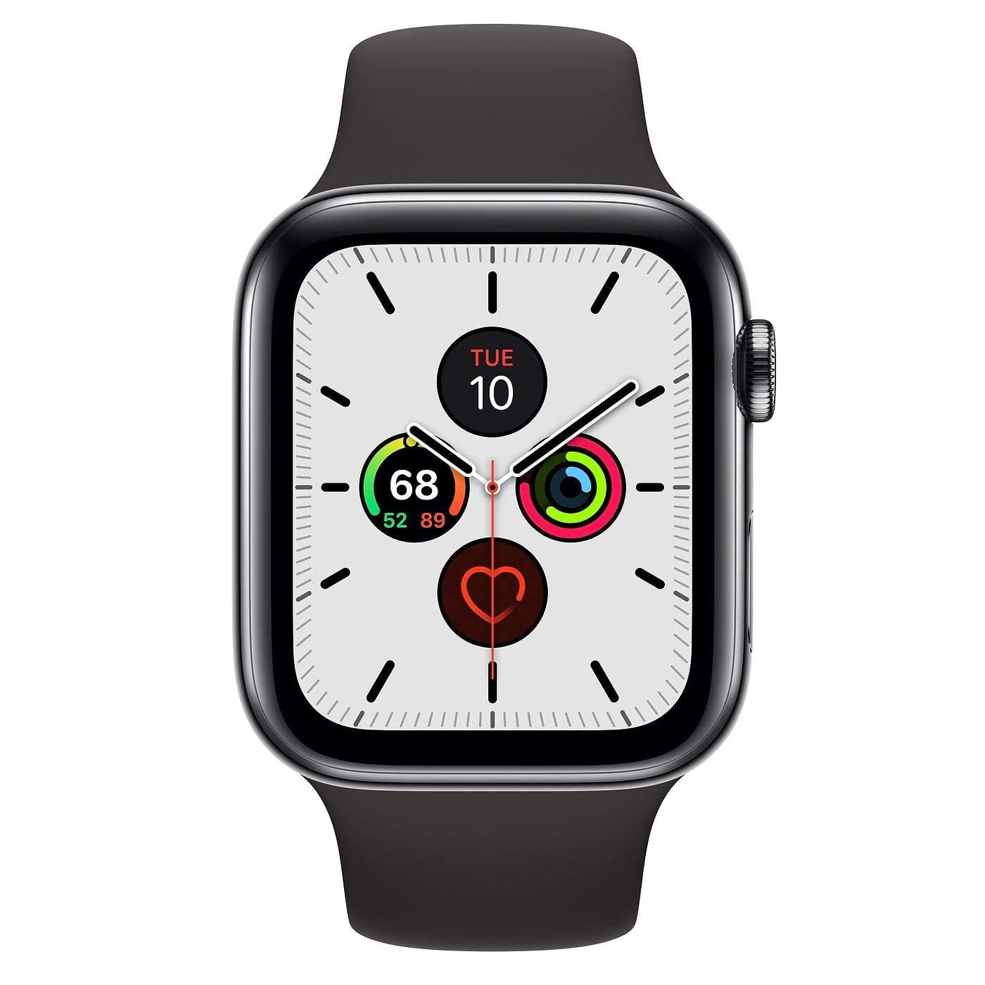 Apple Watch Series 5 (GPS, 44MM) - Space Gray Aluminum Case with Black Sport Band (Renewed)