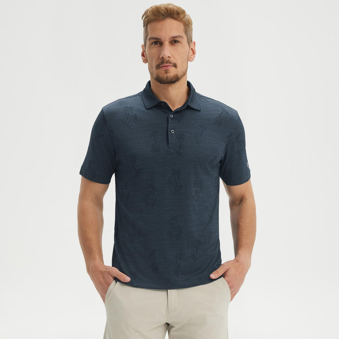 M MAELREG Short Sleeve Golf Shirts for Men Moisture Wicking Performance Lightweight Jacquard 3 Button Polo Shirts for Men