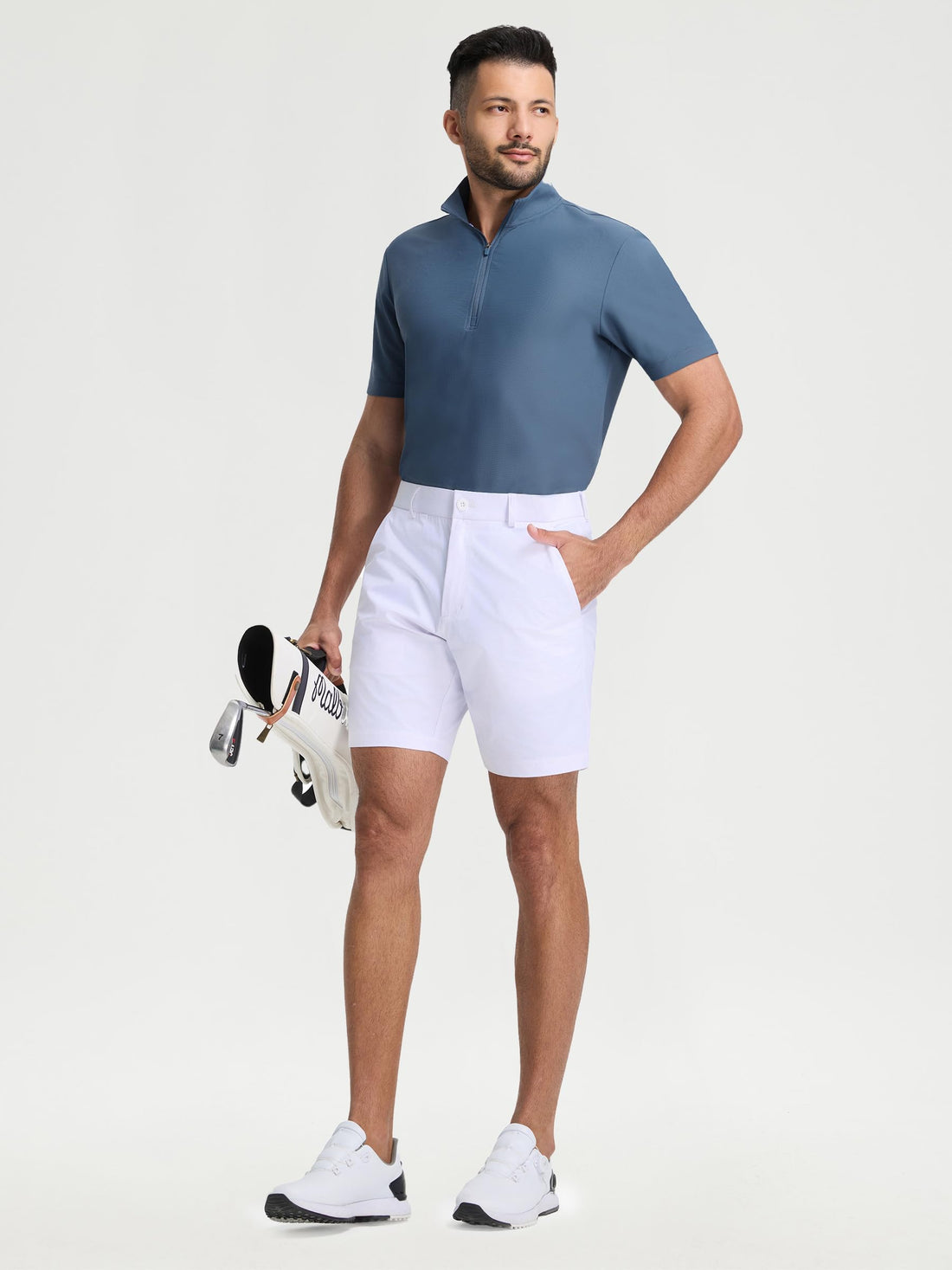 M MAELREG Golf Shirt for Men Zipper Waffle Texture Moisture Wicking Dry Fit Collared Lightweight Mens Polo Shirt Short Sleeve