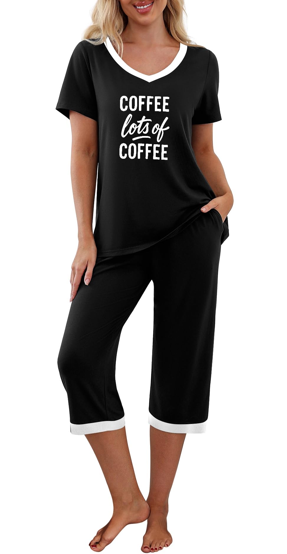 PrinStory Womens Pajama Sets Capri Pjs Soft Lounge Sets S-4XL