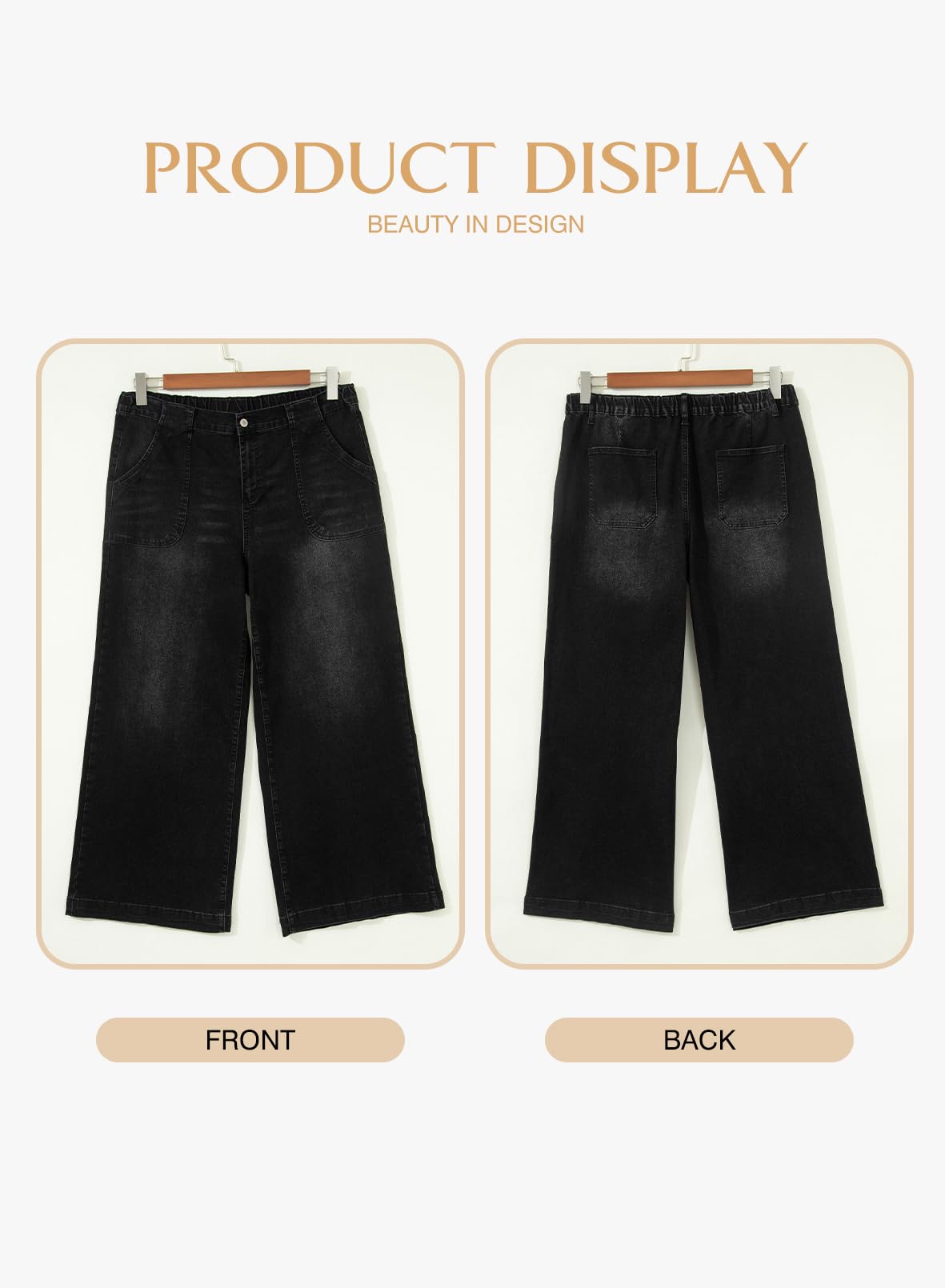 Eytino Plus Size Wide Leg Jeans for Women Elastic High Waisted Stretchy Relaxed Fit Denim Pants with Pockets(1X-5X)