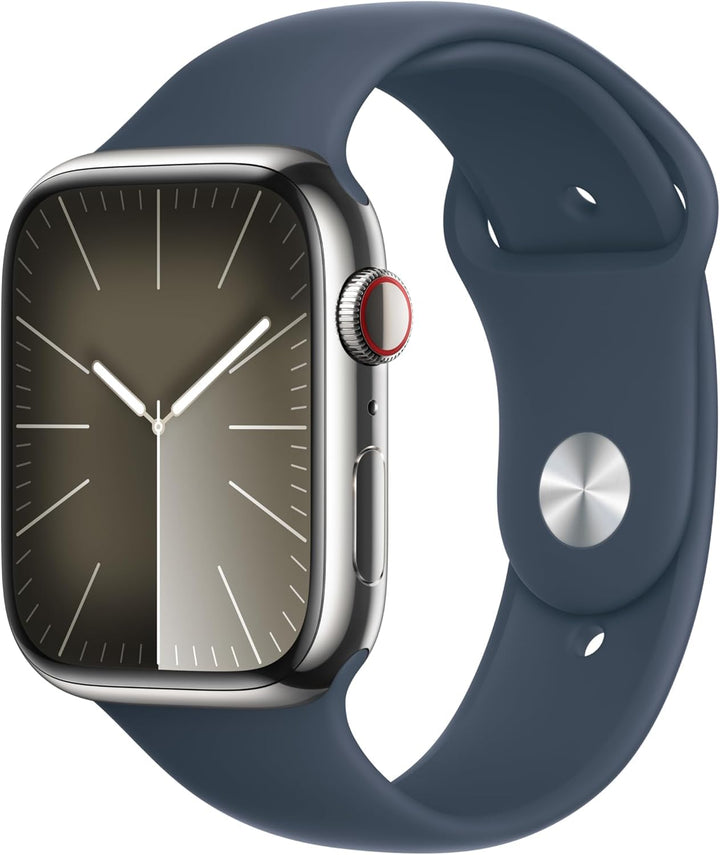 Apple Watch Series 9 [GPS + Cellular 45mm] Smartwatch with Silver Stainless Steel Case with Silver Milanese Loop. Fitness Tracker, Blood Oxygen & ECG Apps, Always-On Retina Display