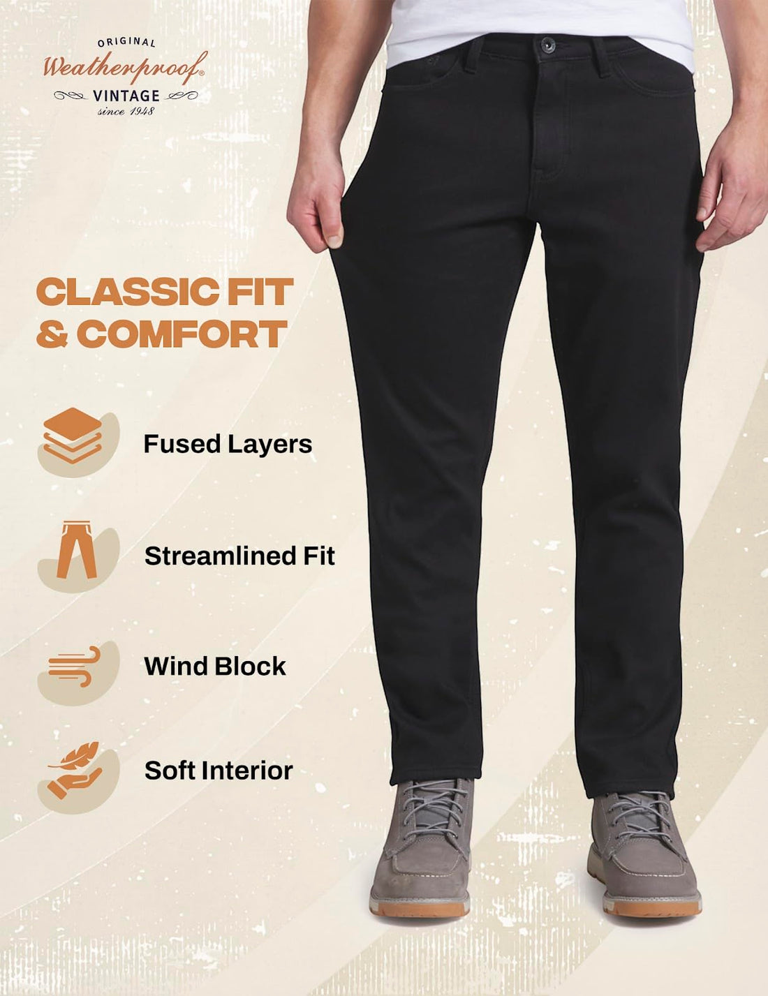 Weatherproof Vintage Fleece Lined Jeans Men - Regular Fit | Soft & Warm, Cold Weather Insulated Fleece Winter Pants for Men