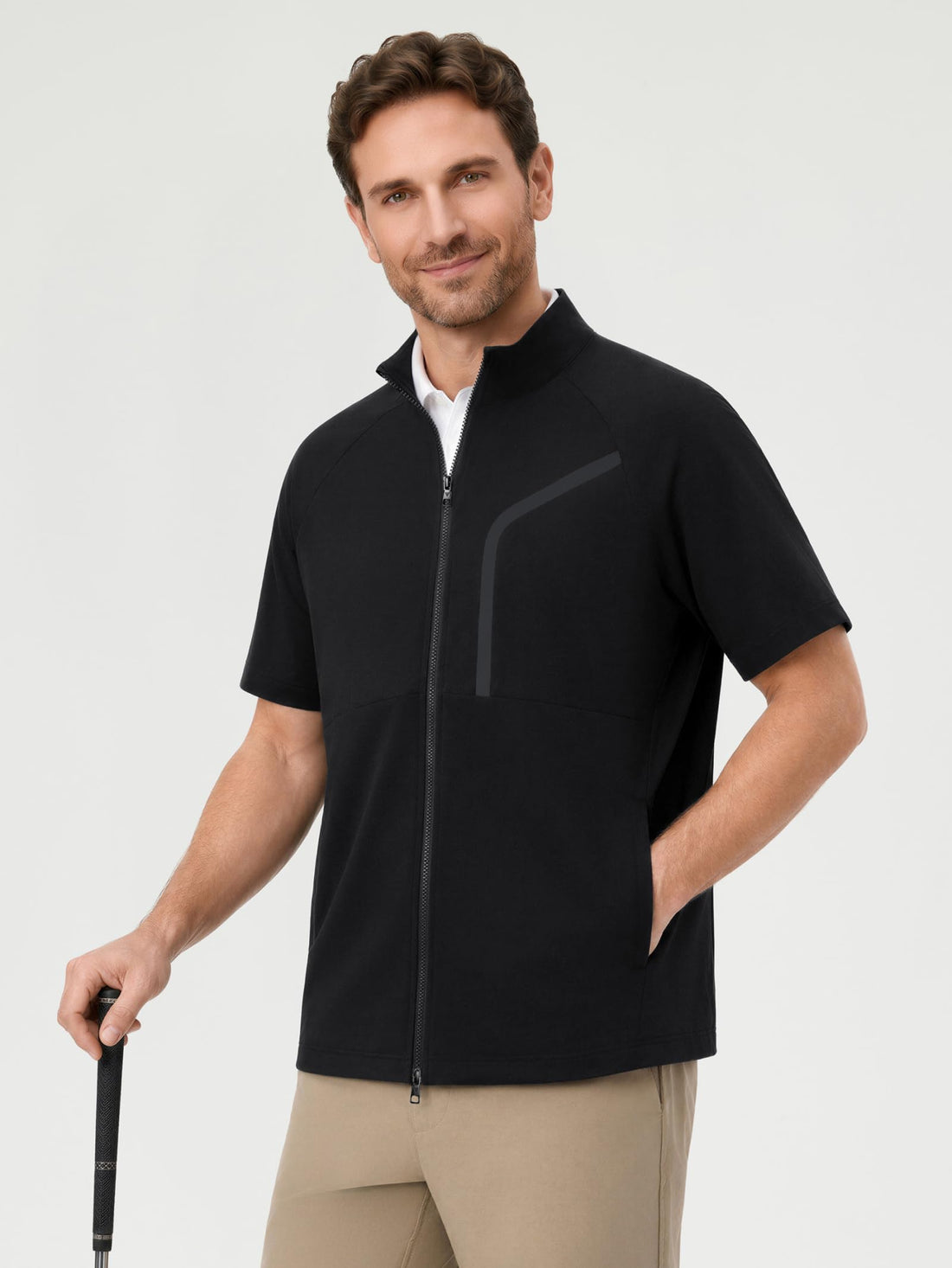 M MAELREG Short Sleeve Golf Jackets for Men with Full Zipper Lightweight UPF50+ Hiking Vests For Men with Button Pockets