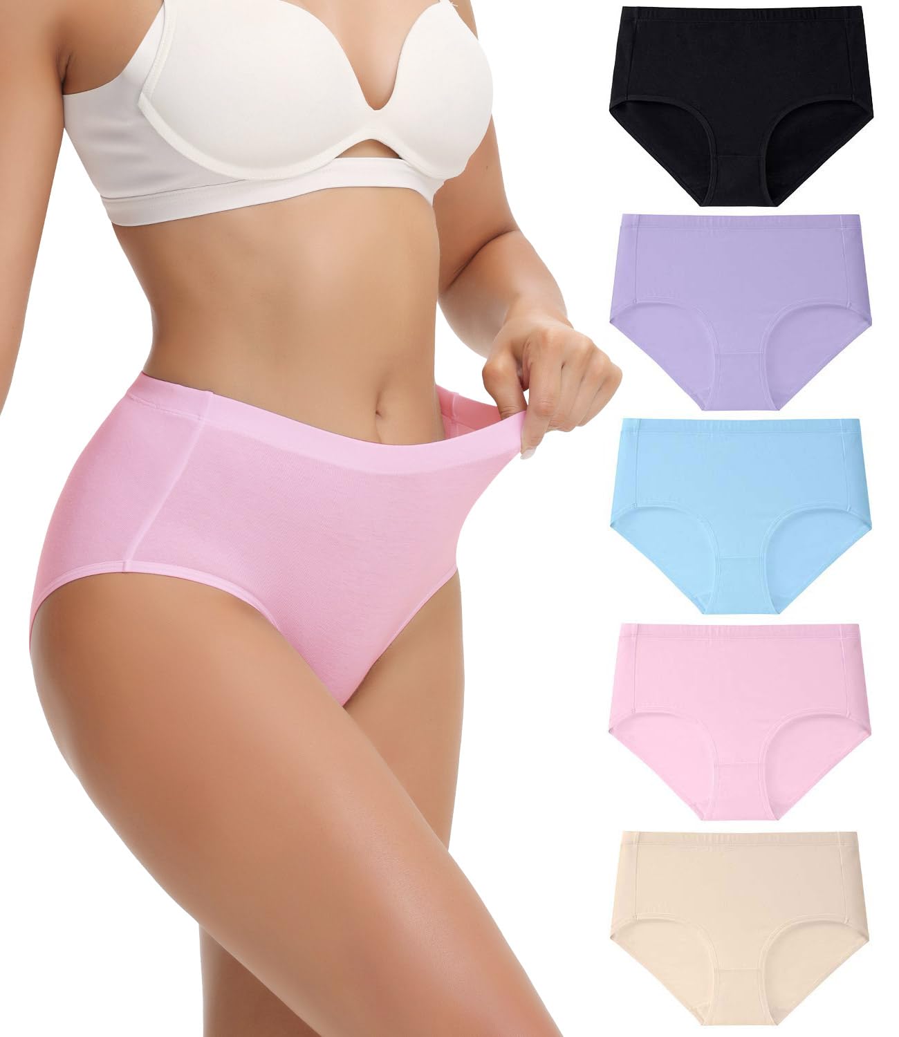 wirarpa Women's Cotton Underwear Full Coverage Cotton Briefs 5 Pack