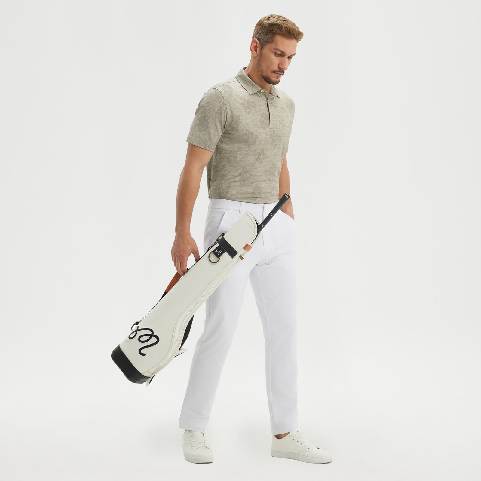 M MAELREG Short Sleeve Golf Shirts for Men Moisture Wicking Performance Lightweight Jacquard 3 Button Polo Shirts for Men