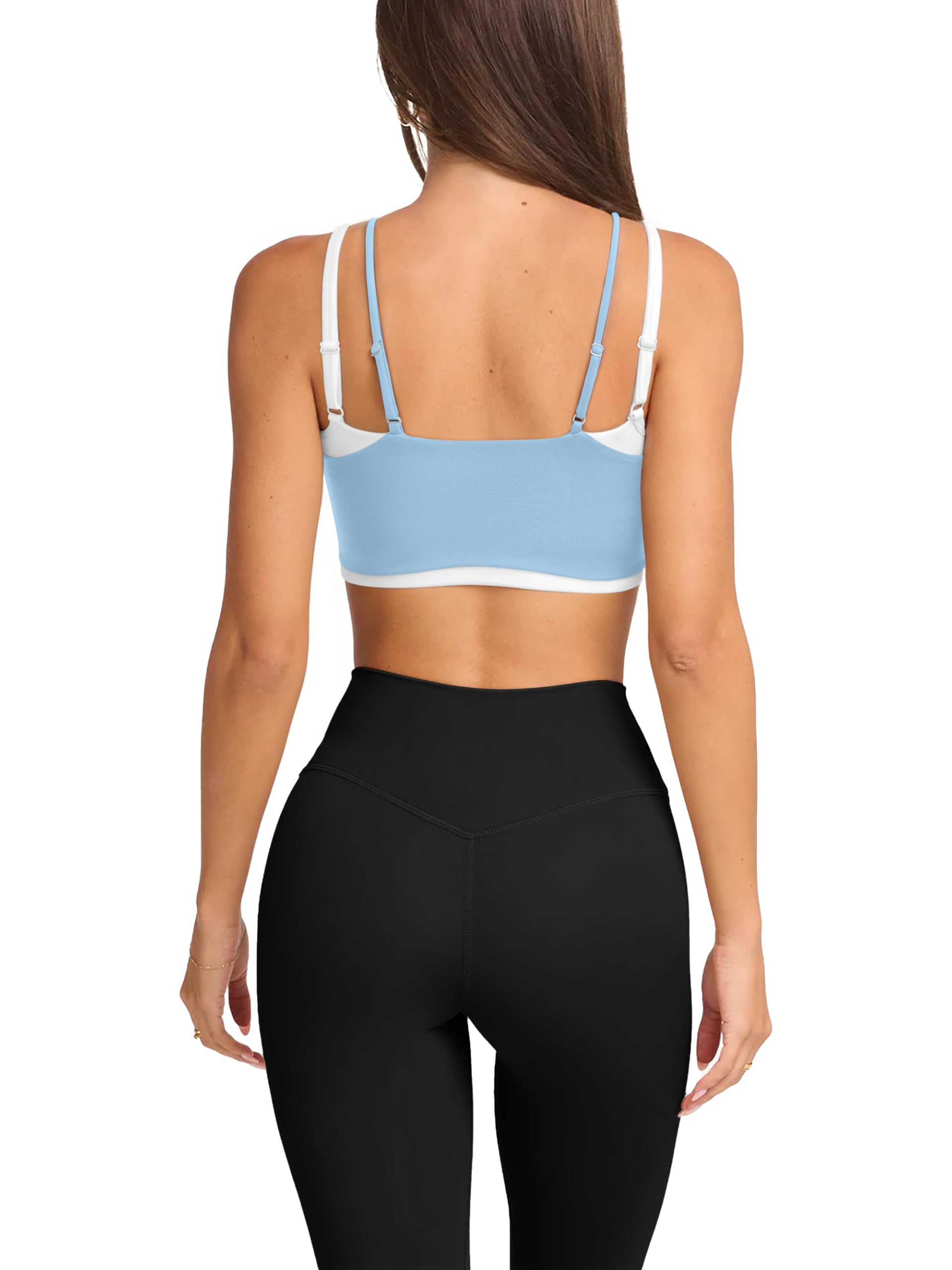 LASLULU Womens Double Layered Sports Bra Adjustable Spaghetti Straps Sexy Scoop Neck Wireless Padded Workout Yoga Crop Tops