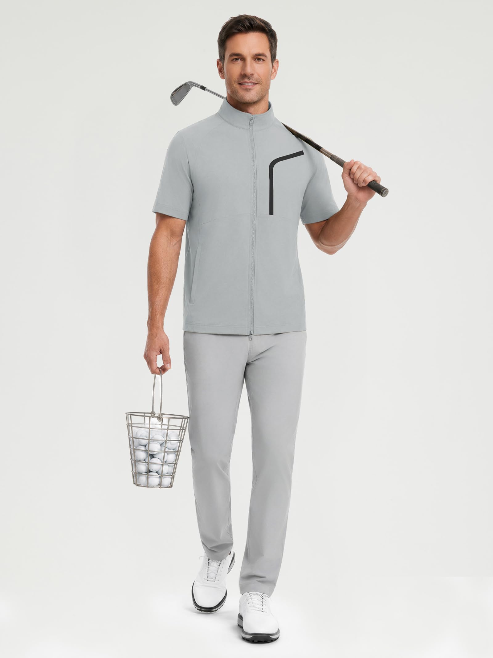M MAELREG Short Sleeve Golf Jackets for Men with Full Zipper Lightweight UPF50+ Hiking Vests For Men with Button Pockets
