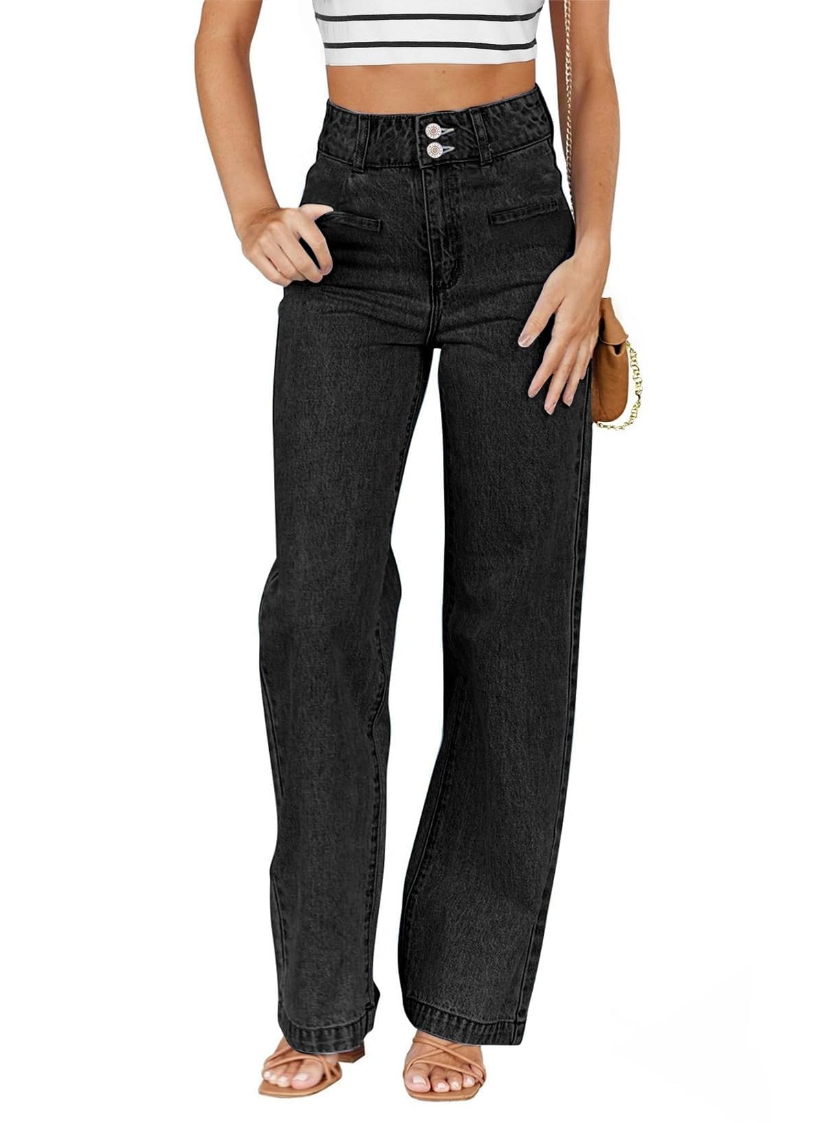 Sidefeel Women's Jeans High Waisted Straight Leg Stretchy Jeans Trendy Loose Wide Leg Zimbaplatinum Denim Pants with Pockets