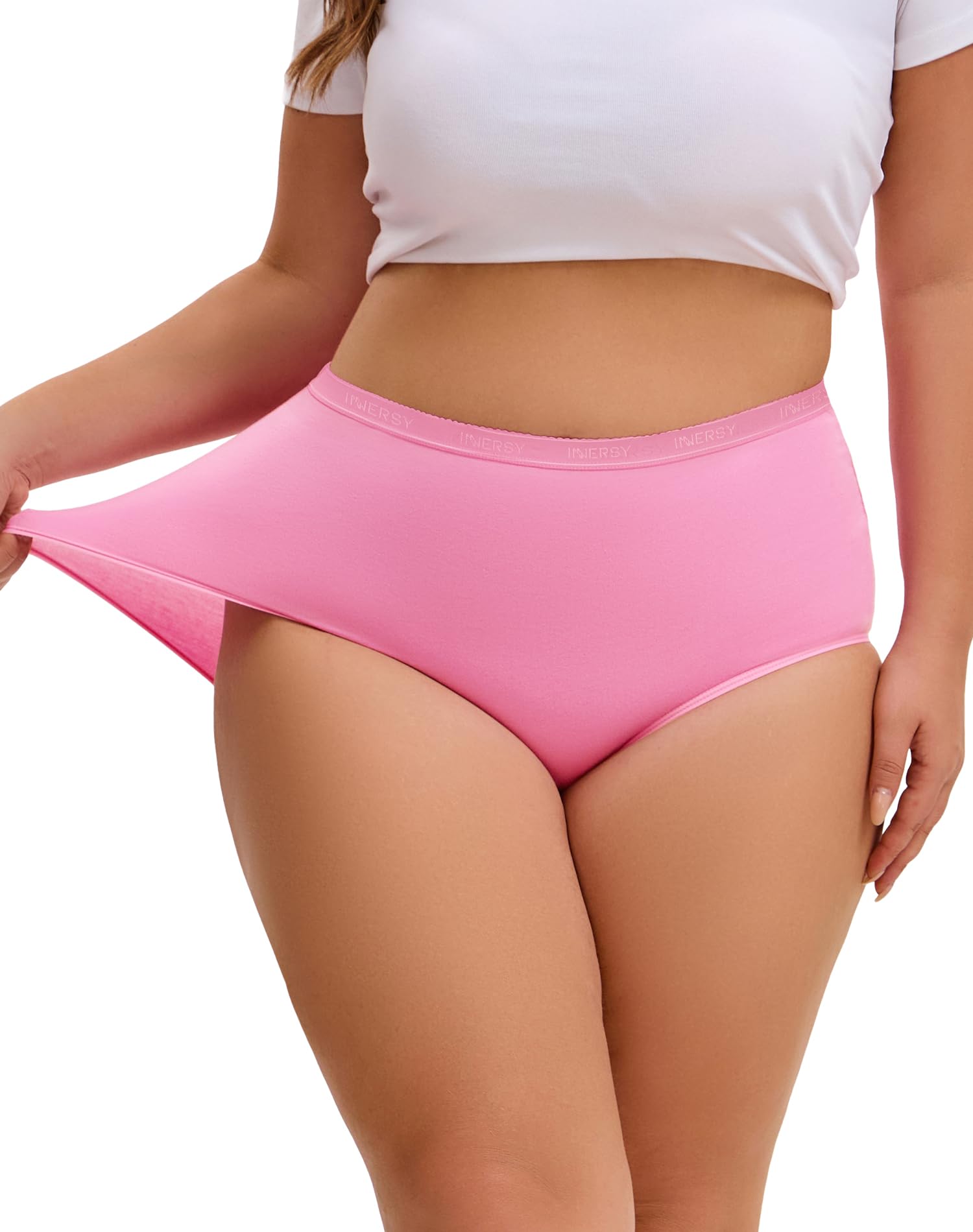 INNERSY Plus Size XL-6XL Big Curvy Woman Cotton Underwear High Waist Briefs 5-Pack