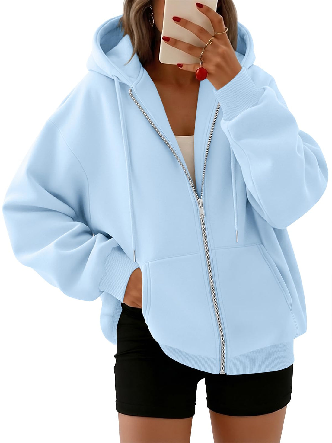 Trendy Queen Womens Zip Up Hoodies 2026 Oversized Sweatshirt | Spring Fall Layering Jacket with Pockets, Casual Track Outfits, Cozy Fleece Winter Clothes