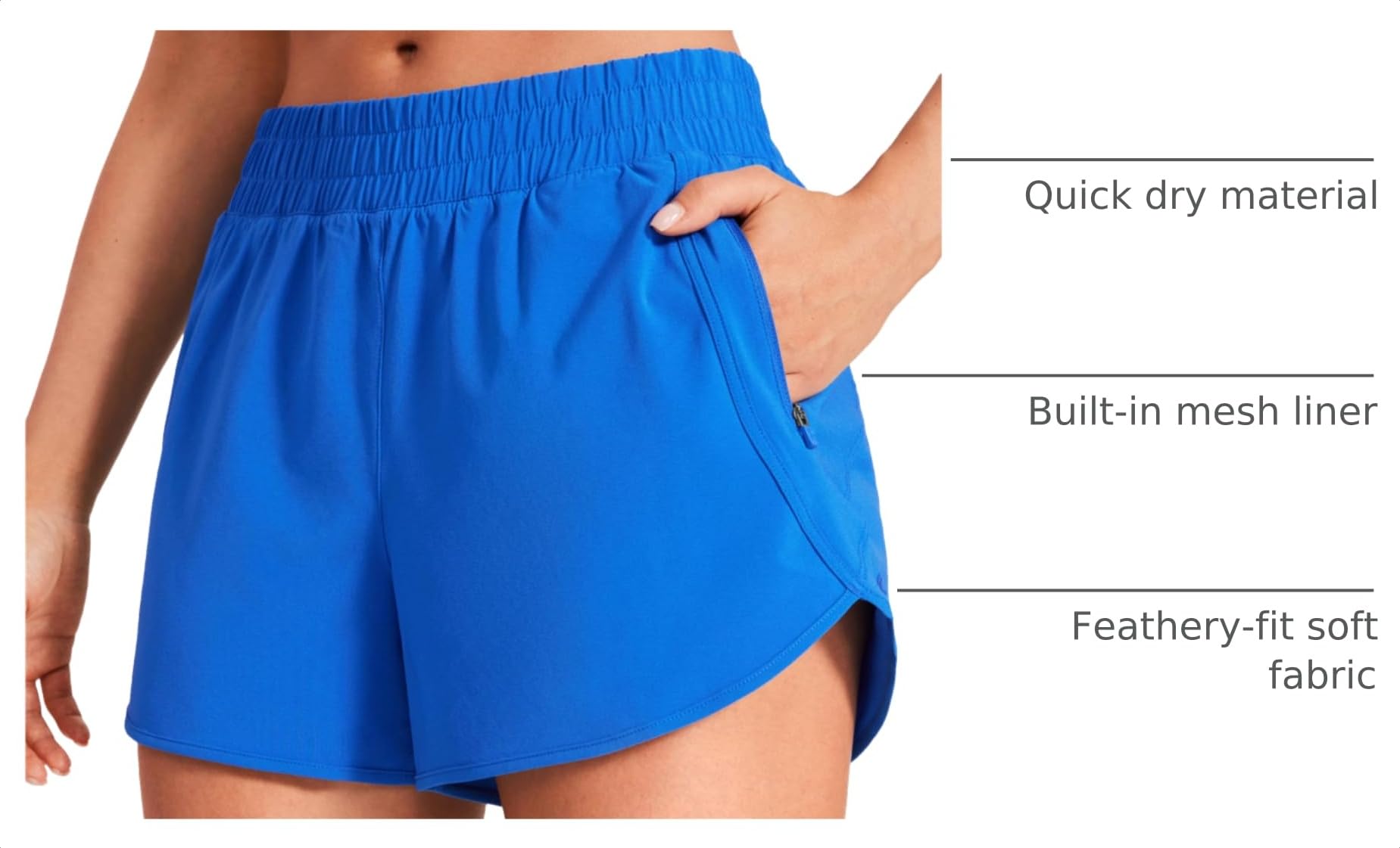 CRZ YOGA Dolphin Athletic Shorts 3" | High Waisted, Mesh Liner, Quick Dry, Lightweight, A Zip Pocket, for Women