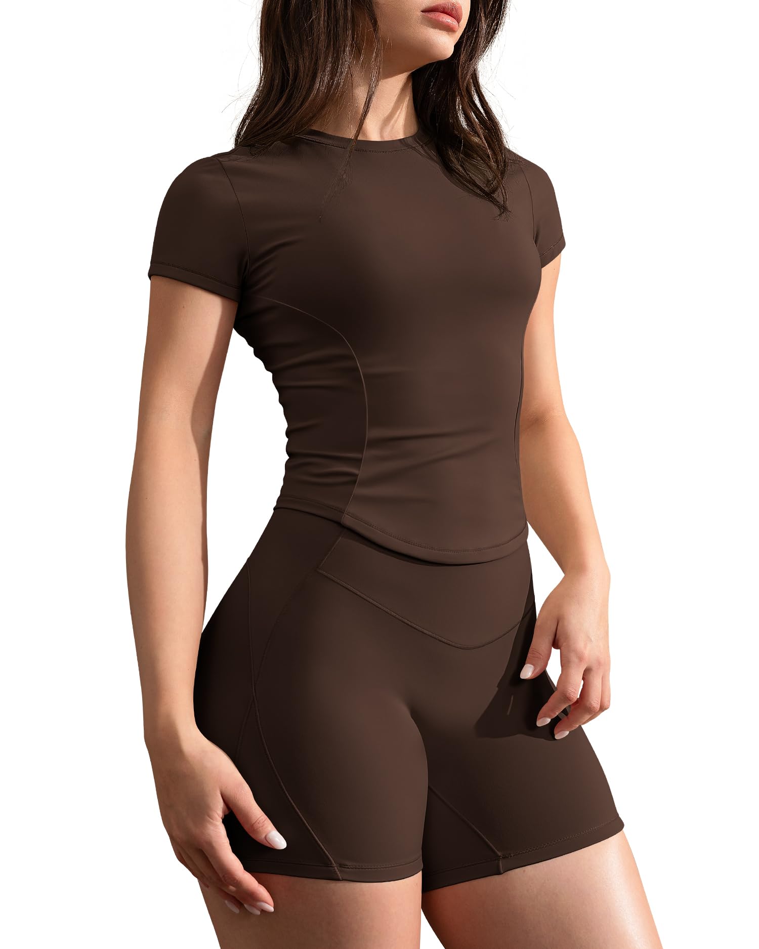 GYM RAINBOW Short Sleeve Workout Tops for Women, Cropped Workout Shirts Slim Fit Crew Neck Athletic Gym Running T Shirts