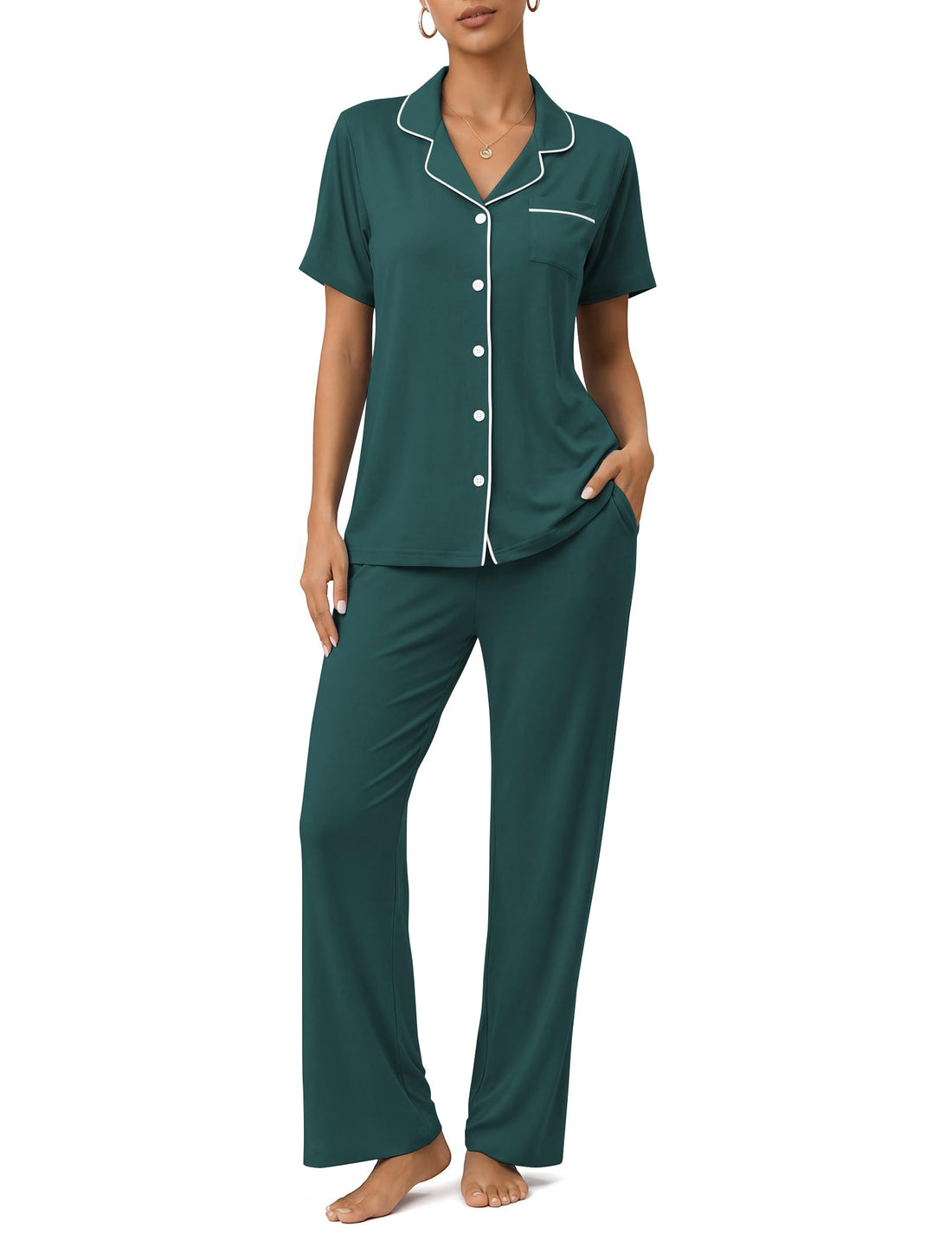 Womens Pajamas Sets 2 Piece Button Up Pj Sets Short Sleeve with Long Pant