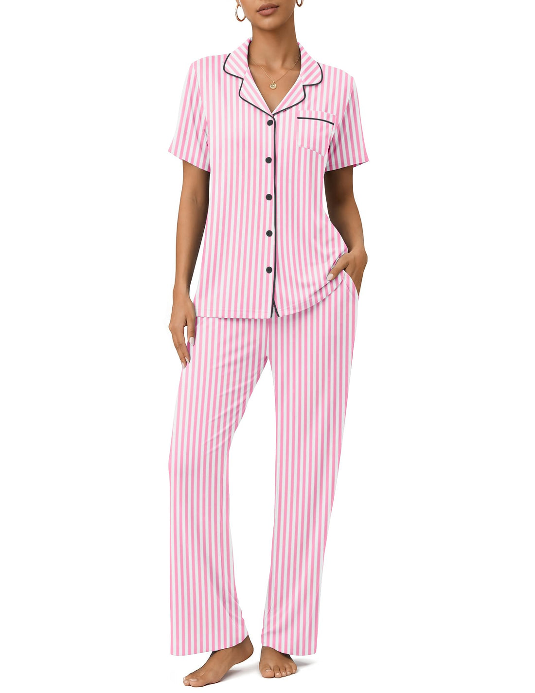 Womens Pajamas Sets 2 Piece Button Up Pj Sets Short Sleeve with Long Pant