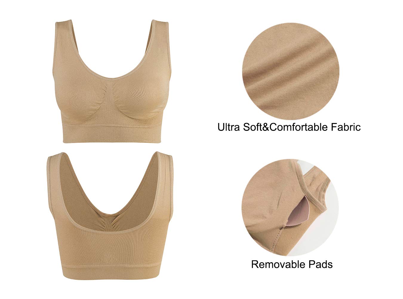 Lemef 3-Pack Seamless Sports Bra Wirefree Yoga Bra with Removable Pads for Women