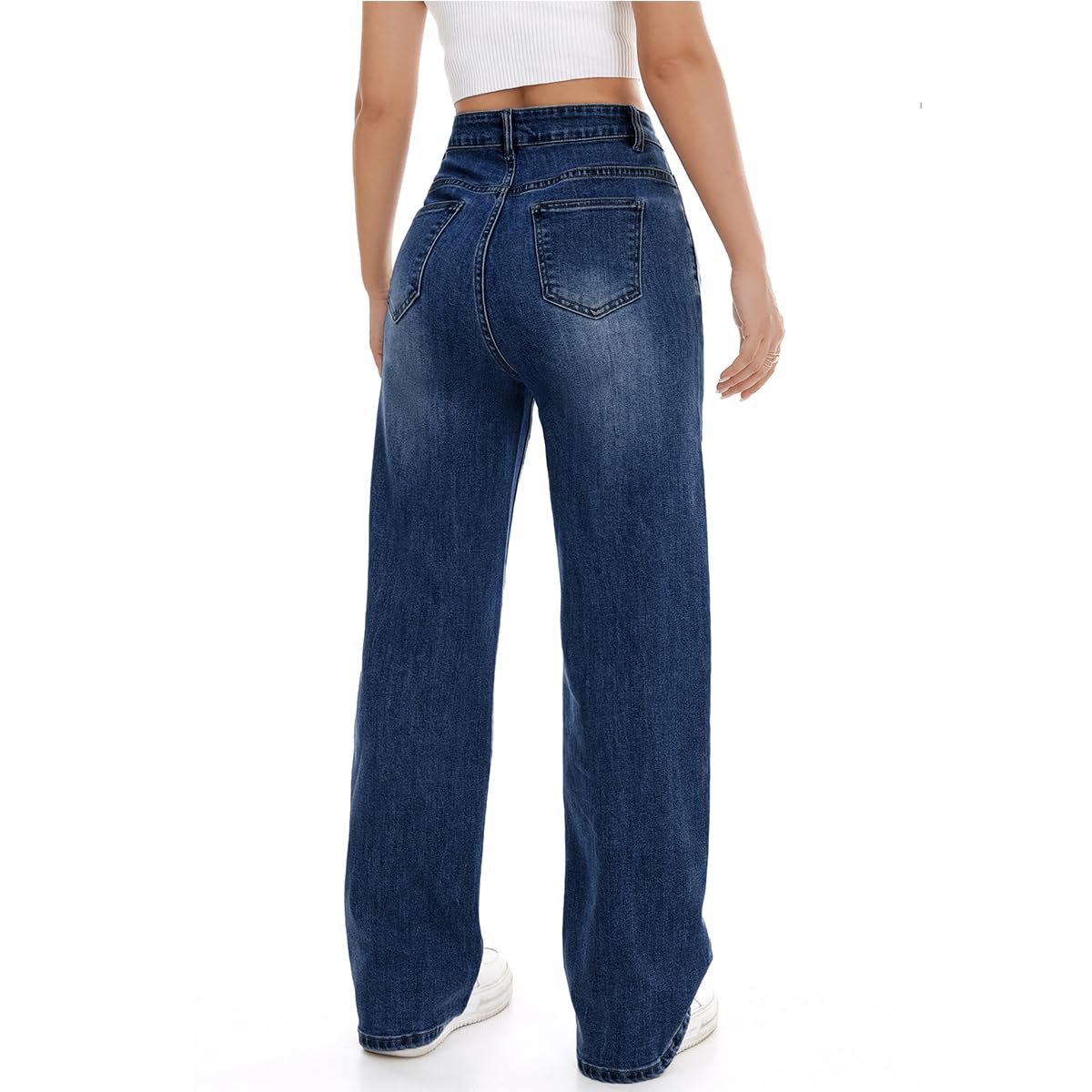 Women's Wide Leg Jeans High Waisted Baggy Straight Leg Loose Stretchy Casual Denim Pants