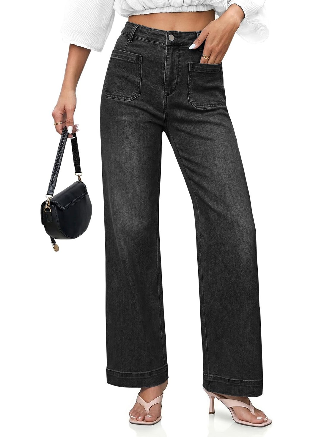 Cicy Bell Womens Wide Leg Jeans High Waisted Straight Leg Denim Pants | Stretchy,Patch Pocket,Full Length,Loose,Trendy,Pockets Front