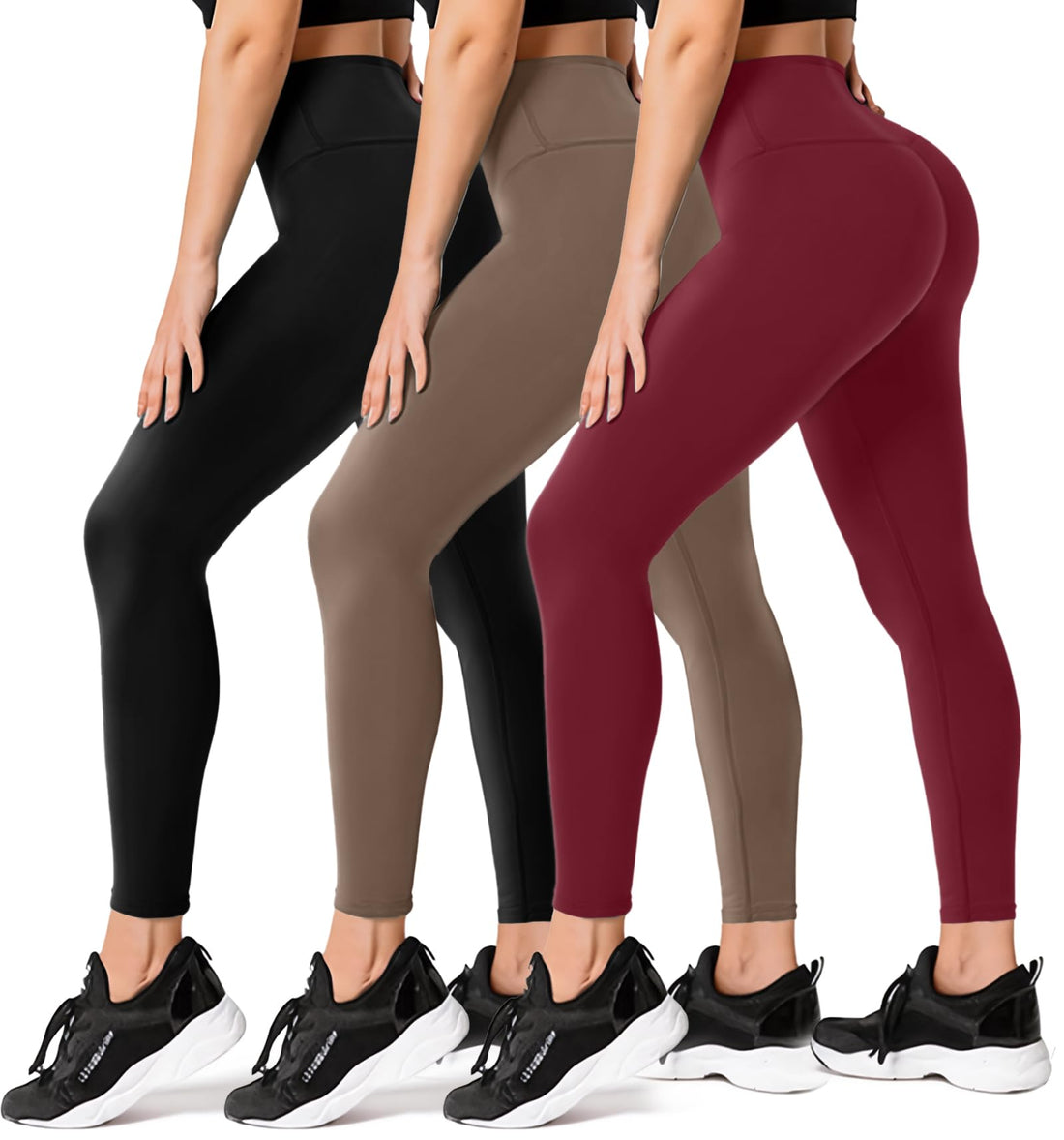 FULLSOFT 3 Pack Leggings for Women High Waisted Soft Black Yoga Pants for Workout Athletic Running Reg & Plus Size