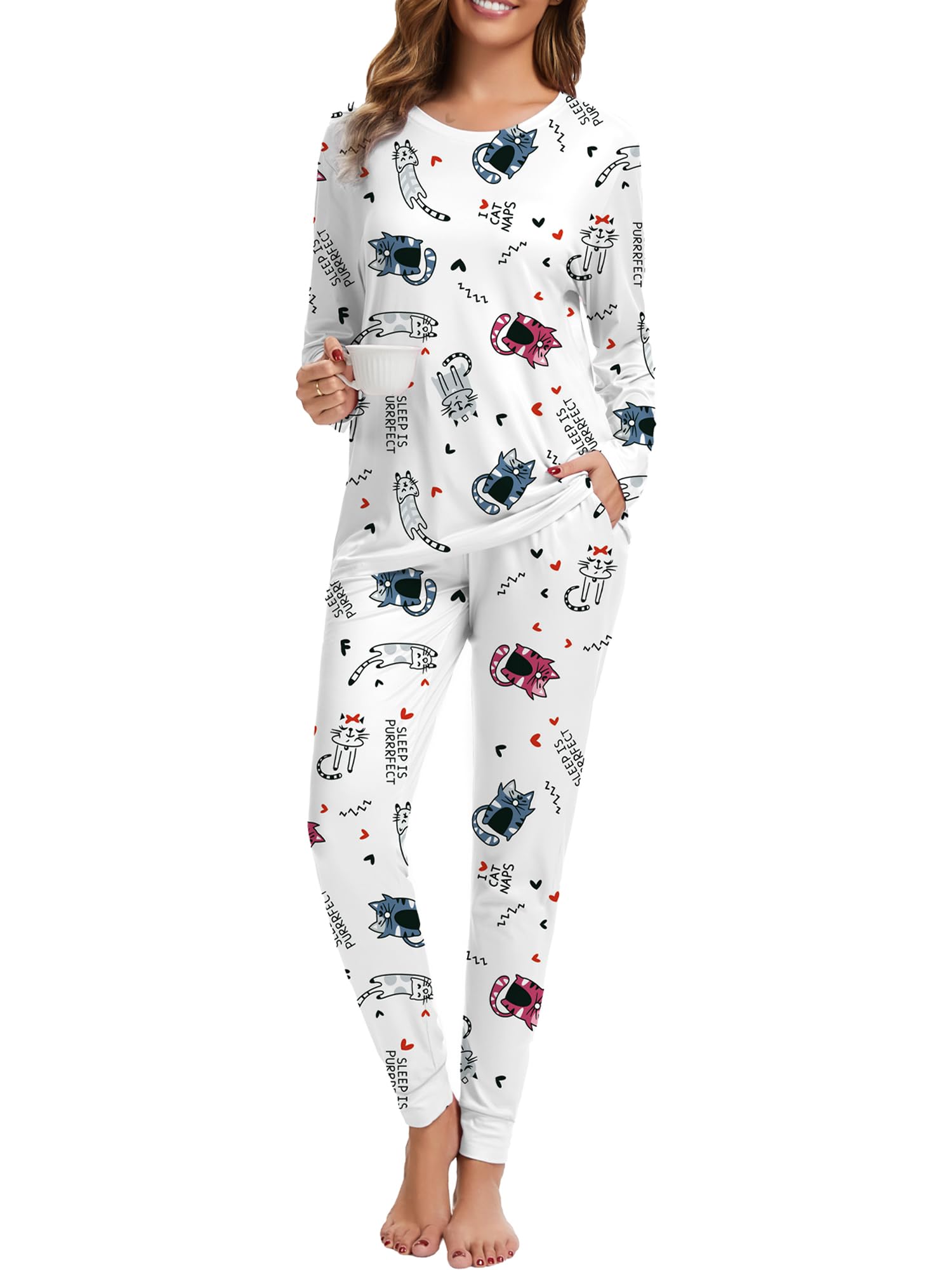 2 Piece Pjs Set For Womens Pajamas Lounge Set Long Sleeve Joggers Pants Sleepwear with Pockets