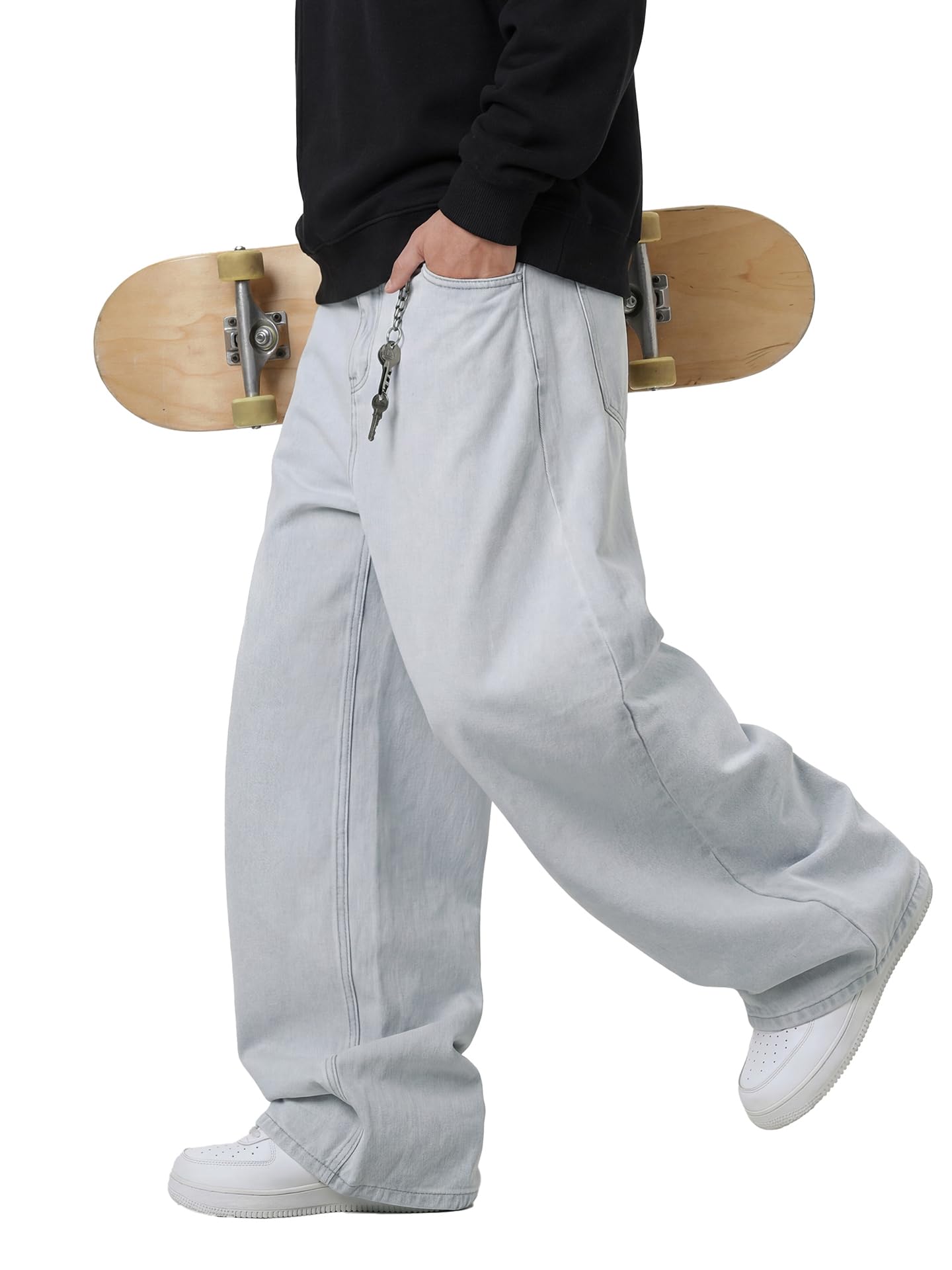 Baggy Hip Hop Jeans for Men Wide Leg Skater Denim Pants Casual Loose Fit Long Trousers