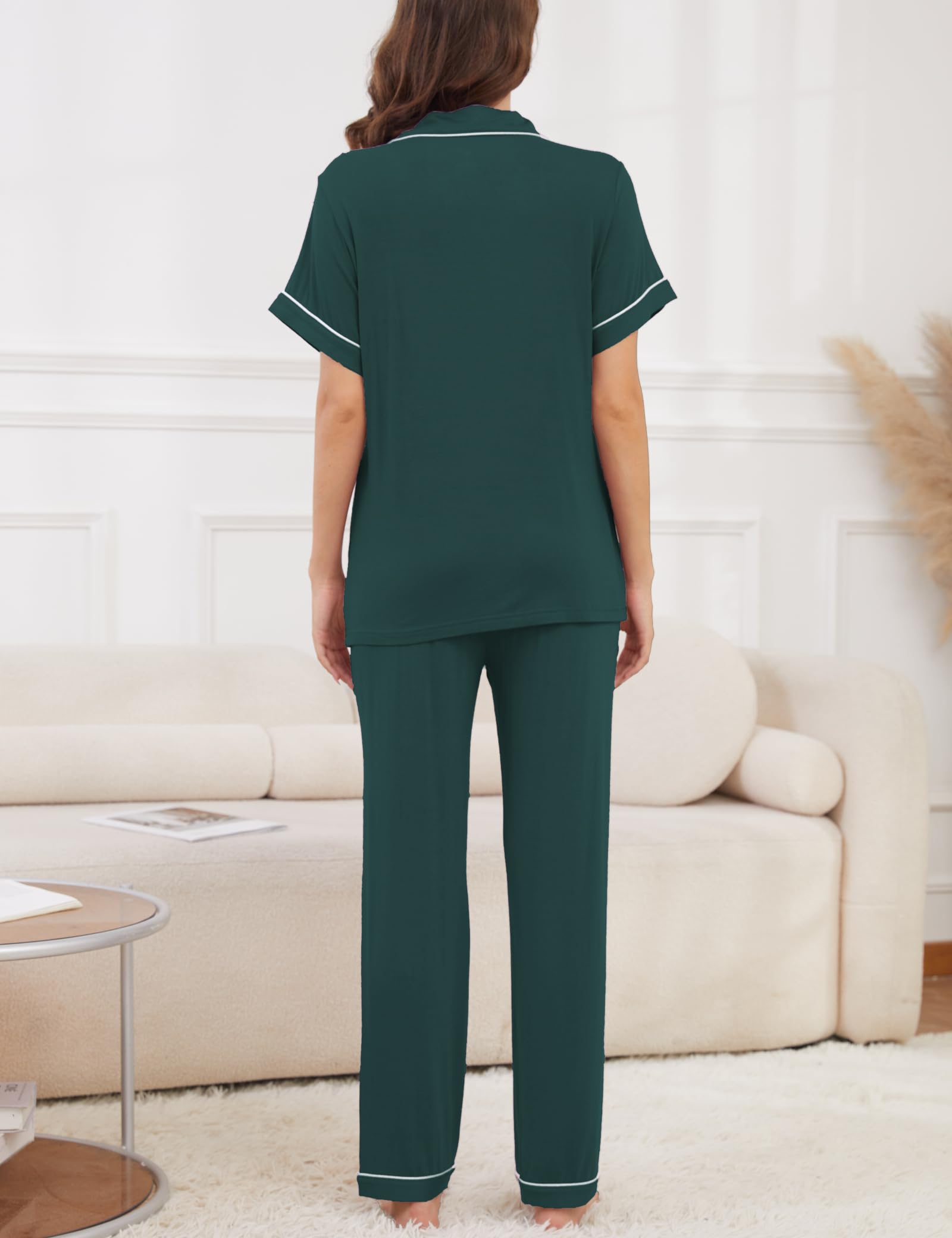 Womens Pajama Set Soft Pjs Short Sleeve Sleepwear with Long Pants 2 Piece Lounge Sets S-XXL