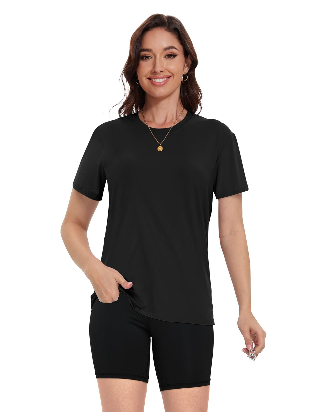 Kinglaman 4 Pack Women Basic T Shirts Tees, Workout Gym Loose Fit Crew Neck Short Sleeve Tshirts Casual Tops