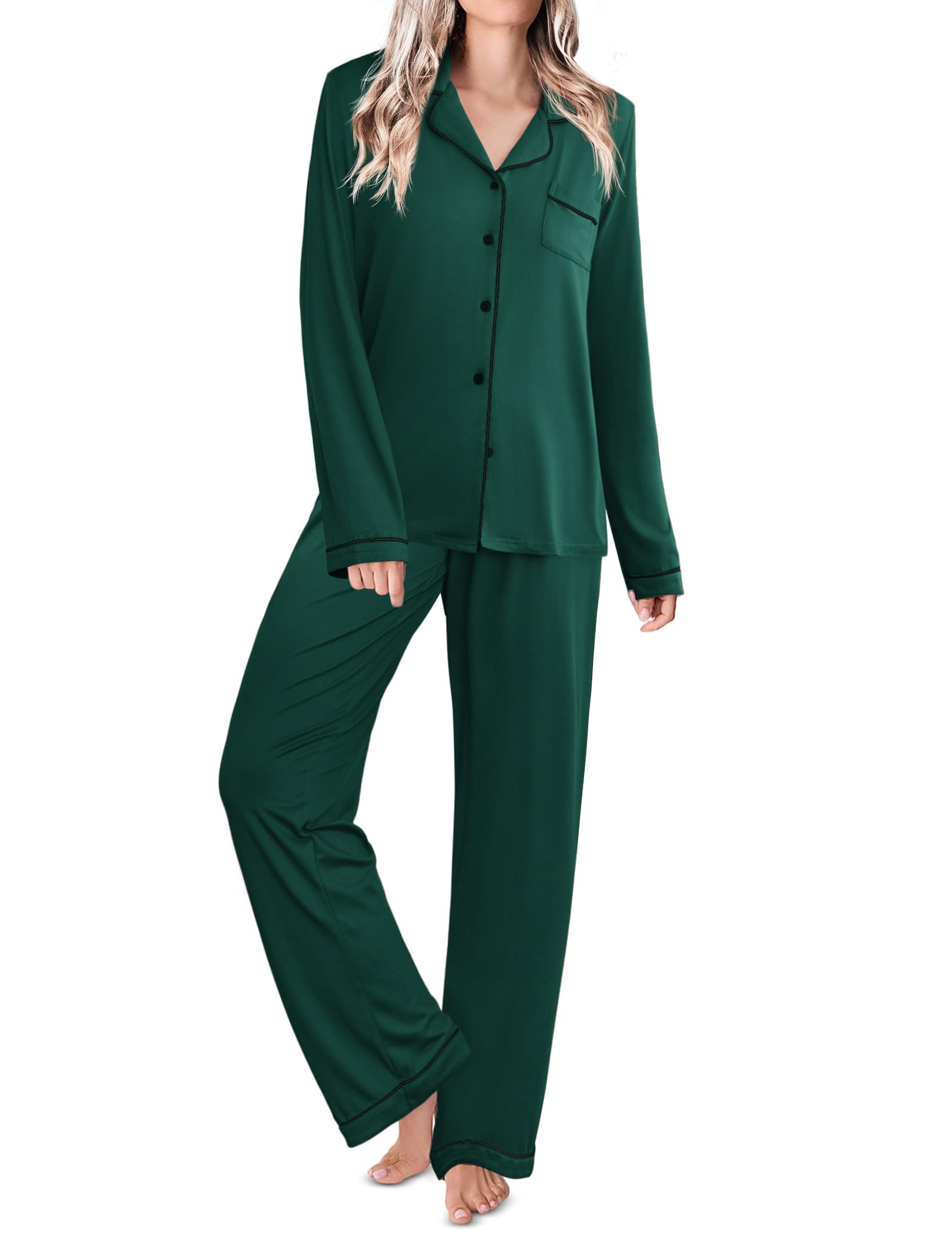 Ekouaer Womens Pajamas Set Classic Sleepwear Long Sleeve Button Up Pjs Sets